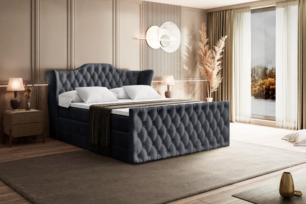BOXSPRINGBETT VILA-Z KING - 160x200 - H3/H4 - Dunkelgrau - Dunkelgrau, Holzwerkstoff (160/200cm) - ALTDECOR