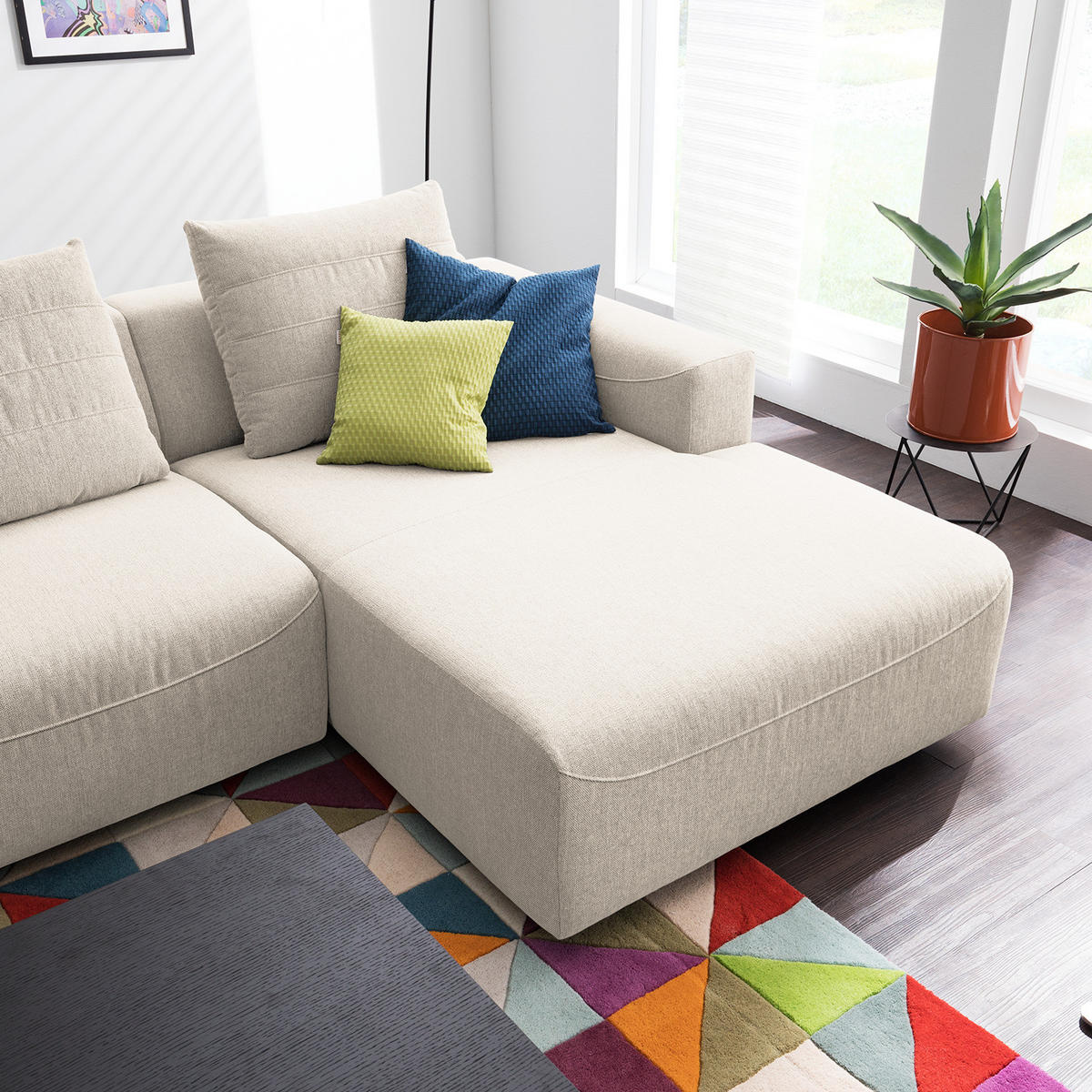 3-SITZER ECKSOFA mit Longchair - Webstoff - Beige/Schwarz, Kunststoff/Textil (320/170cm) - home24