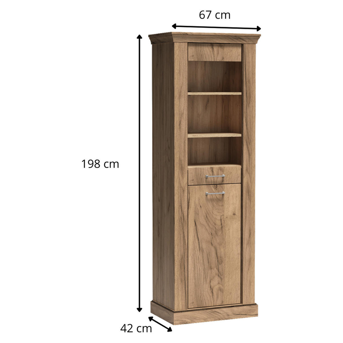 VITRINE Antica New AN-11 67 x 198 x 42 cm Kraft Gold - Wildeiche, Holzwerkstoff/Metall (67/198/42cm) - Koseto