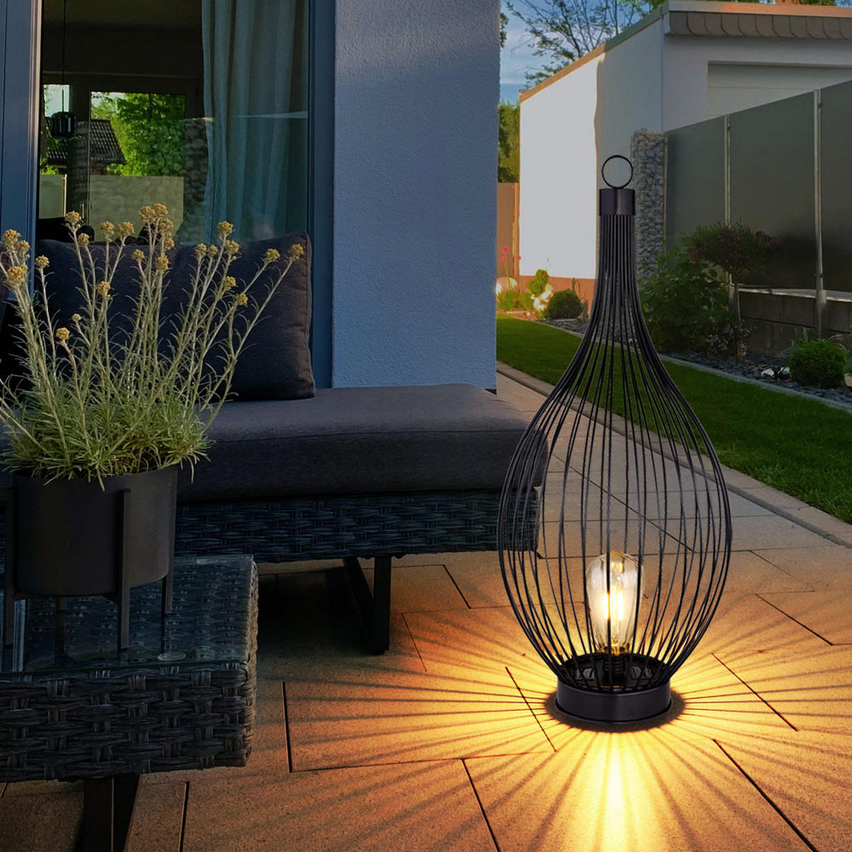 LED AUSSENLEUCHTE Metall Schwarz Amber Warmweiß - Schwarz, Metall (25/25/57cm) - Globo Lighting