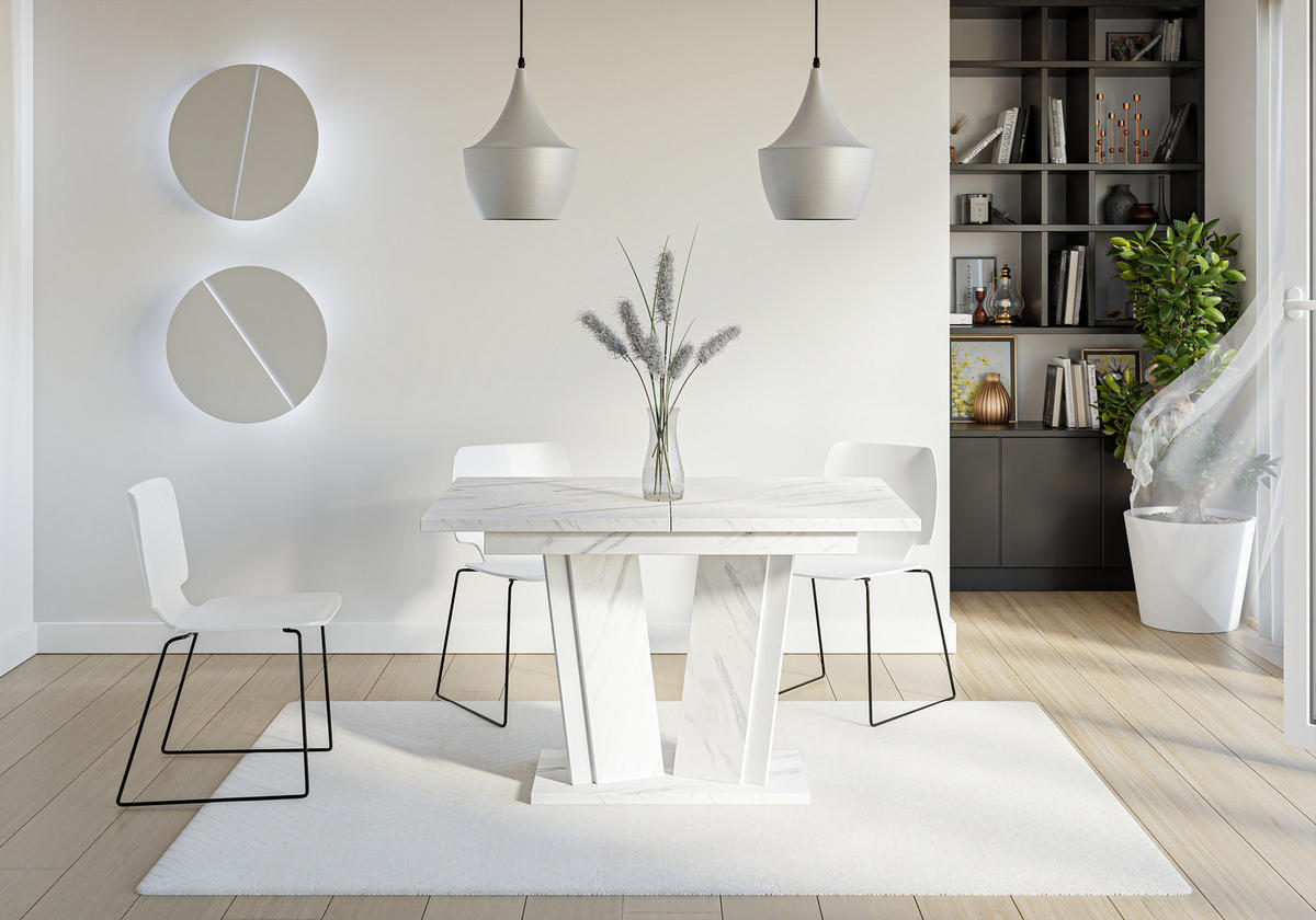 ESSTISCH Ausziehbar 120 - 160 cm Weiß Marmoroptik - Weiß, Holzwerkstoff (120/80/75cm) - PROSPERO
