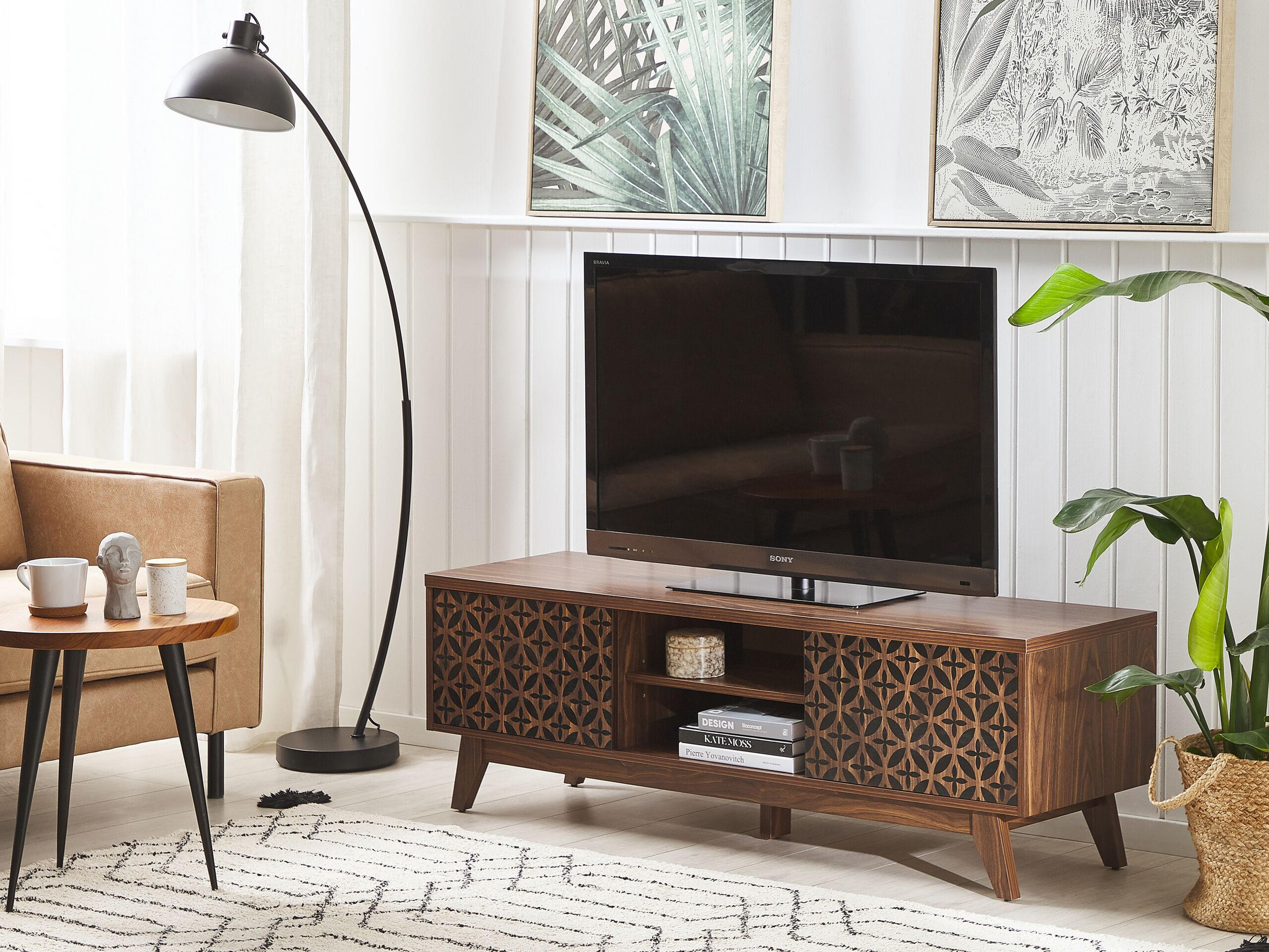 TV-MÖBEL Dunkelbraun, Schwarz Prescot 40/140/45 cm - Dunkelbraun, Holzwerkstoff (140/45/40cm) - Beliani