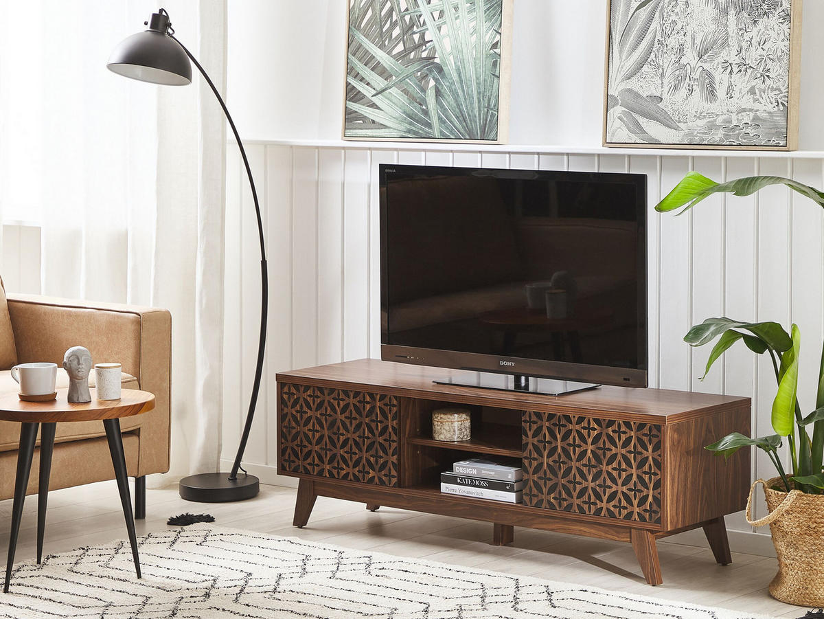 TV-MÖBEL Dunkelbraun, Schwarz Prescot 40/140/45 cm - Dunkelbraun, Holzwerkstoff (140/45/40cm) - Beliani