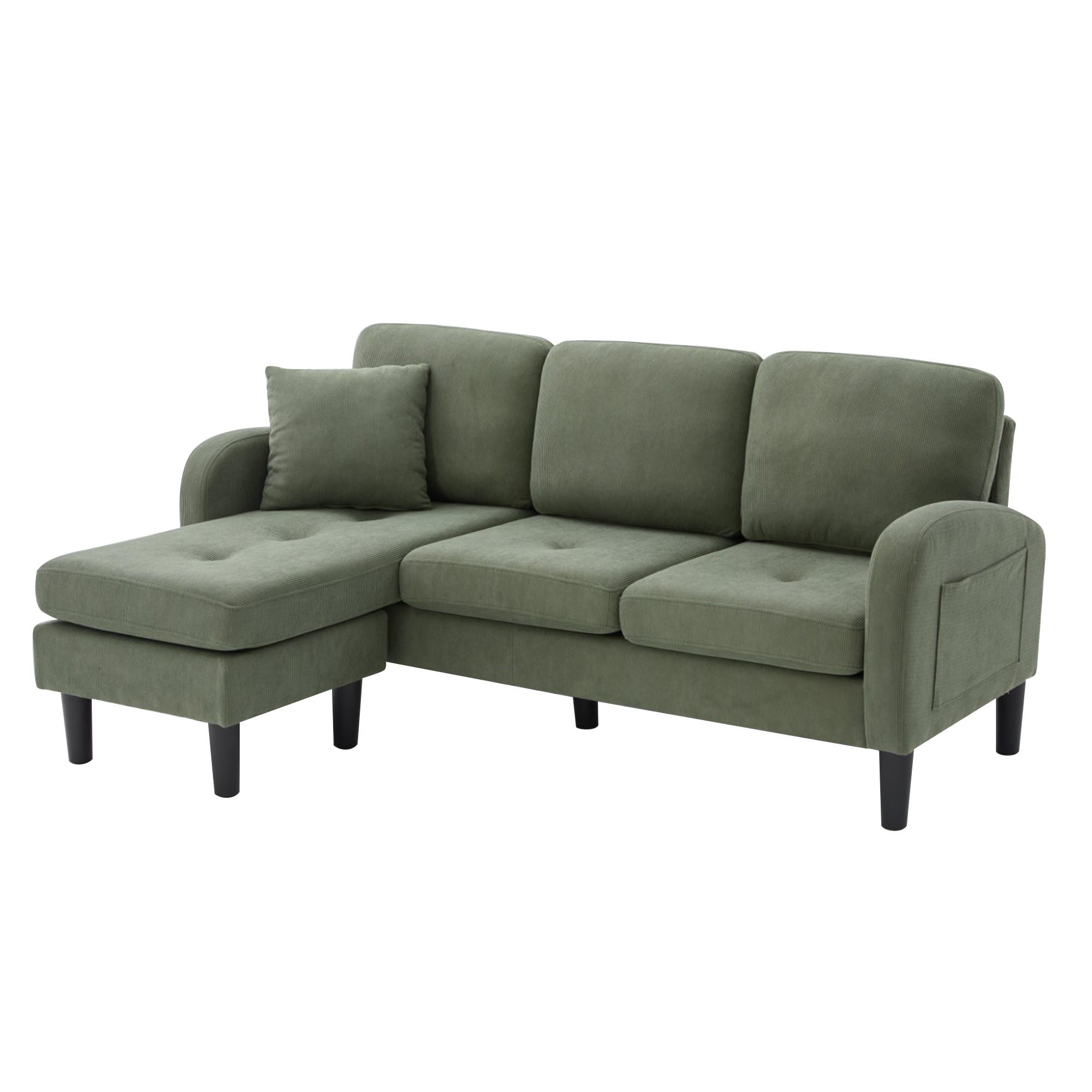 ECKSOFA L-Form Cordbezug mit modularer Chaiselongue Grün 166/118/77 cm - Grün, Textil (166/118cm) - Redom