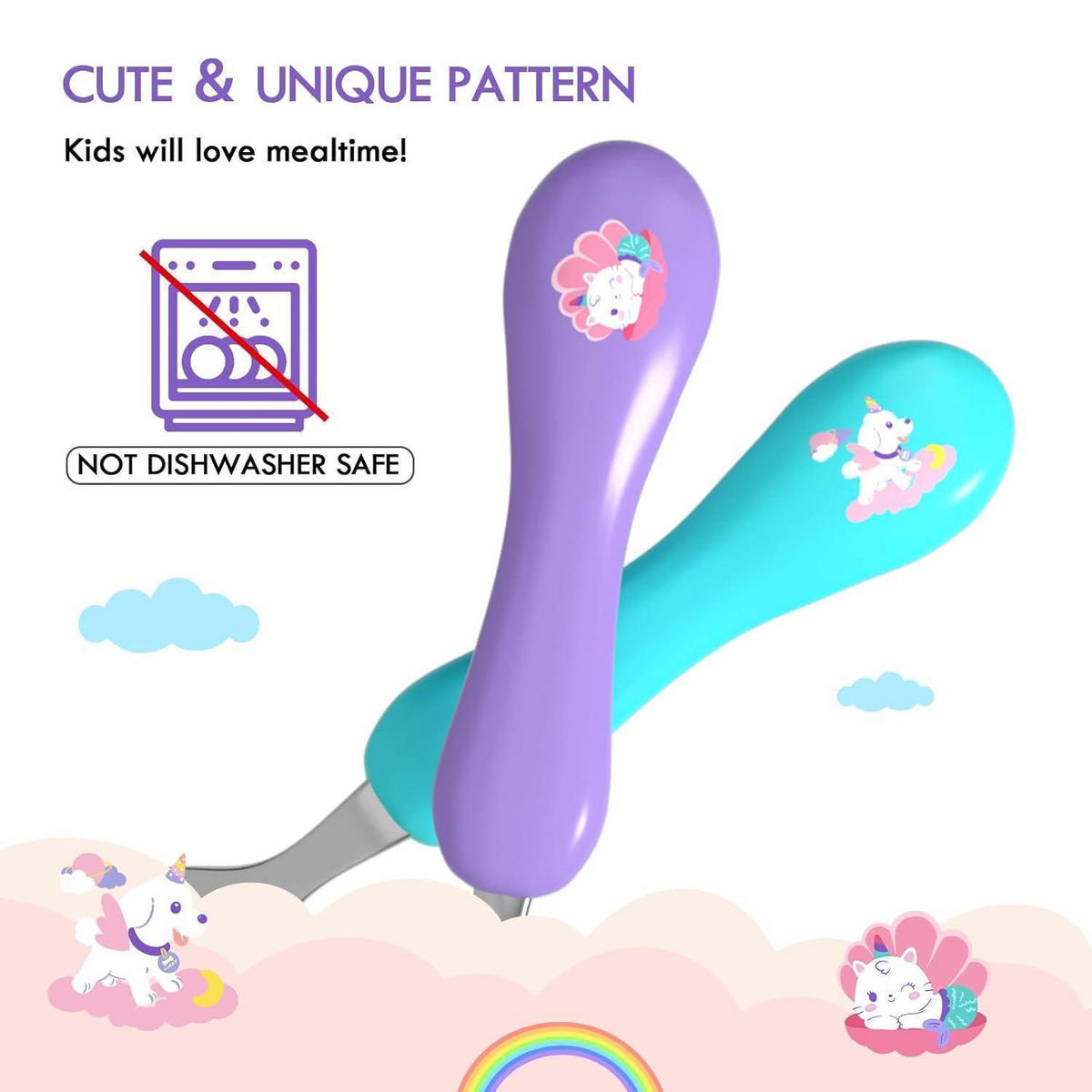 KINDERBESTECK 6-teiliges Set Edelstahl Kunststoff Einhorn - Multicolor, Metall