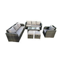GARTENSET Polyrattan 9-Sitzer - Dunkelgrau/Grau, Glas/Kunststoff - Fimous