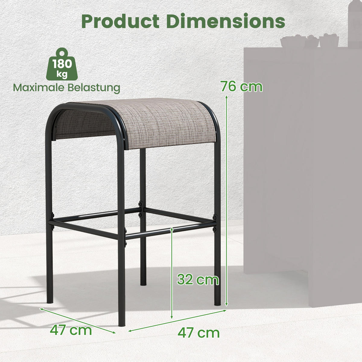 BARHOCKER Kaffee(2er-Set) - Braun, Metall (47/76/47cm) - COSTWAY