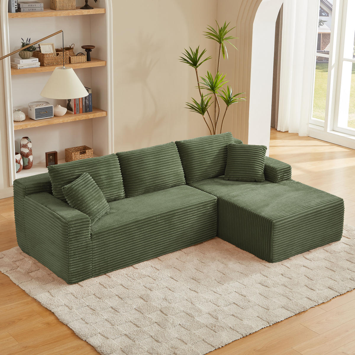 ECKSOFA DE-34926 L-Form mit Chaise rechts Grün - Grün, Textil (163/252.5cm) - ComfortXL
