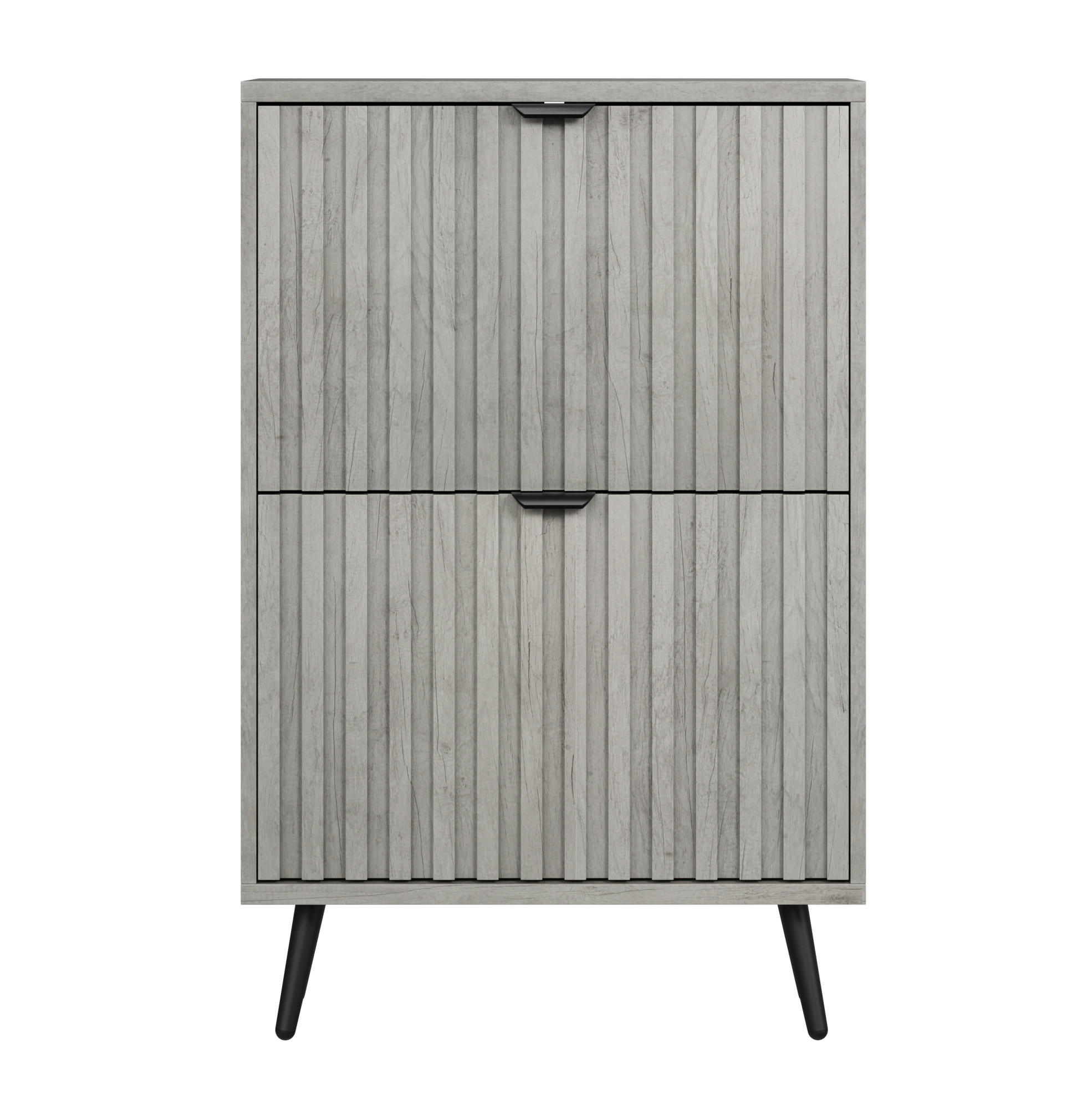 SCHUHSCHRANK mit Klappen 60 cm in Grau, platzsparend mit Rillenfront - Grau, Holzwerkstoff (60/94/24cm) - BEAOK