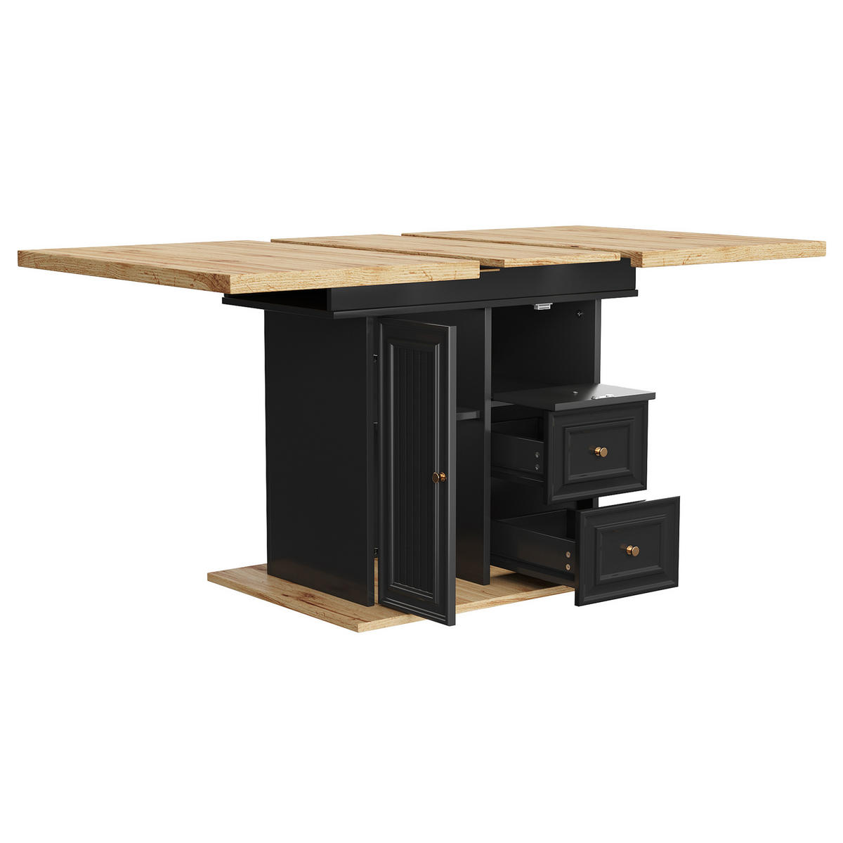 ESSTISCH 110/80/75 cm naturfarben aus MDF und Metall mit Stauraum - Hellbraun, Holzwerkstoff (110/80/75cm) - OKWISH