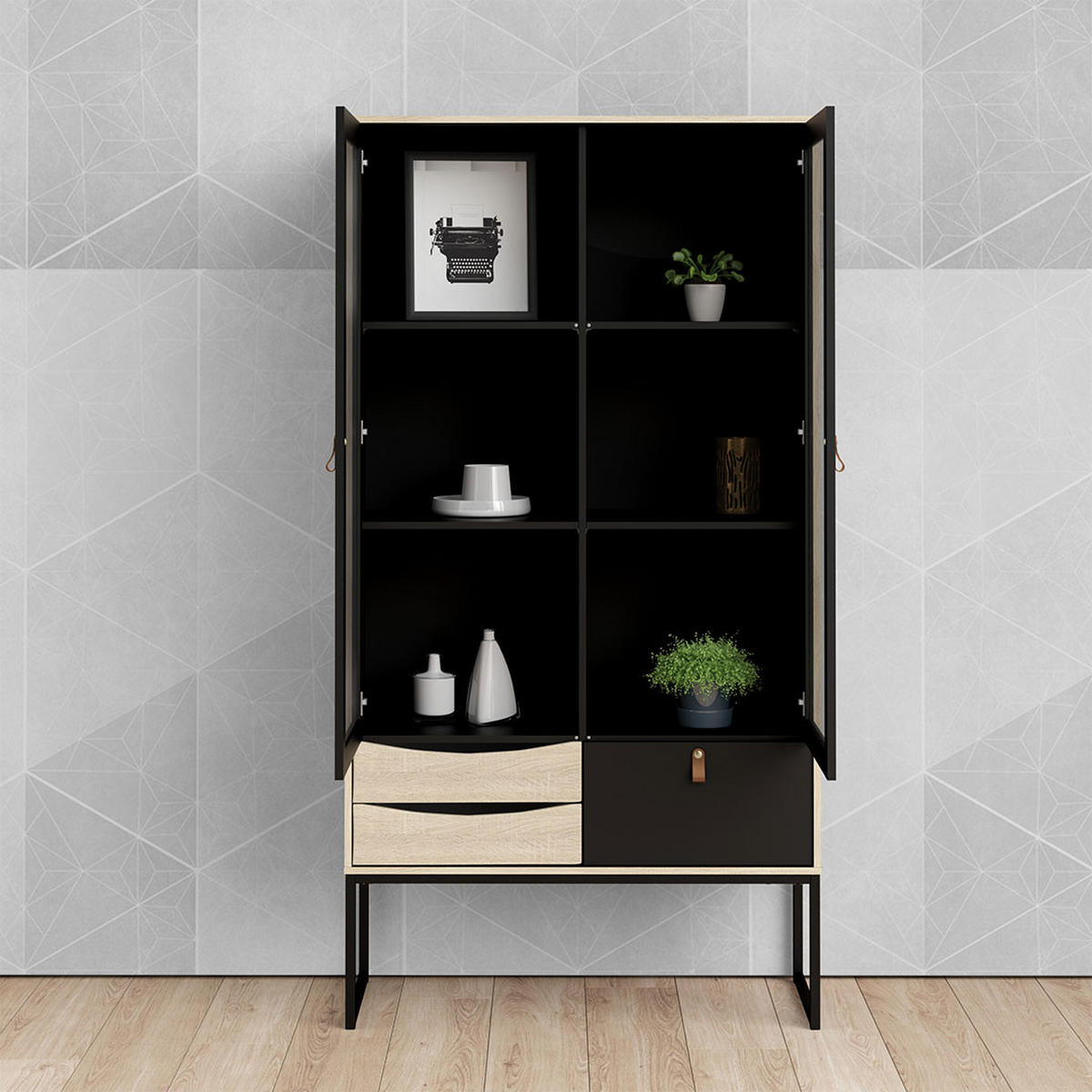 VITRINE Sady Schwarz 99/40/190 cm - Schwarz, Holzwerkstoff (99/190/40cm) - ebuy24