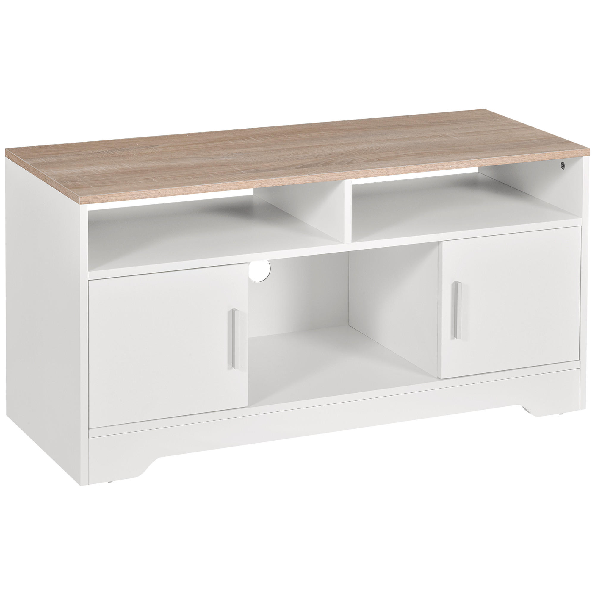 TV-LOWBOARD Weiß/Natur 105/40/52 cm, 2 Türen, Kabeldurchführung - Weiß, Holz (105/52/40cm) - PANGIVO