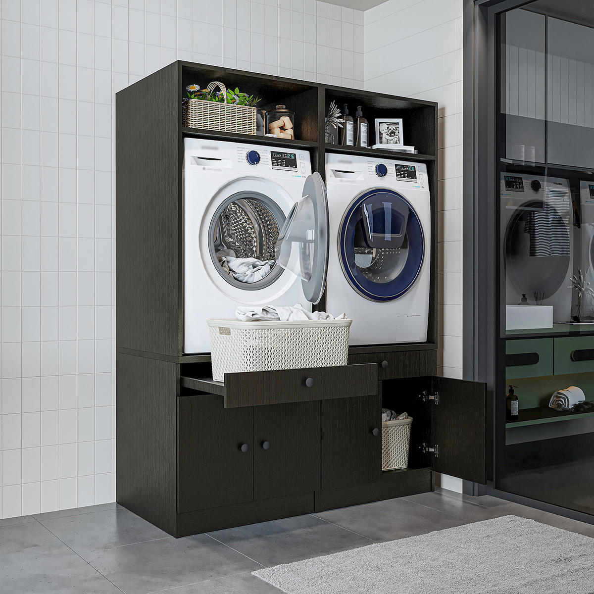 WASCHMASCHINENSCHRANK Serie 1 134cm Breit, 184cm Hoch - Eichefarben, Holzwerkstoff (134/184/67cm)