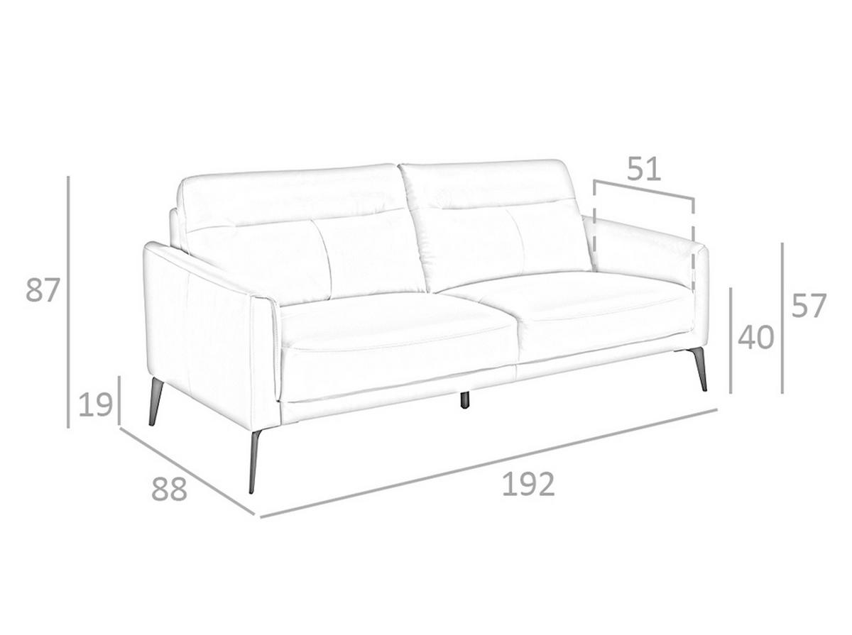 SOFA 3-SITZER Taupe Grau Schwarz 192/88/87 cm - Dunkelgrau/Schwarz, Leder (192/87/88cm) - ANGEL CERDA