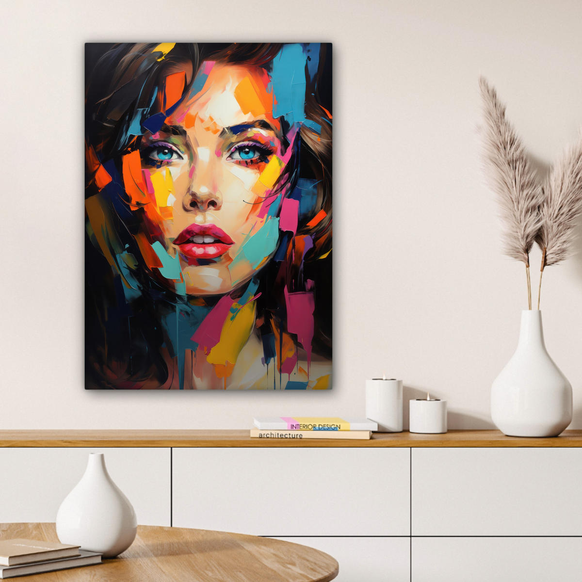 LEINWANDBILD Frau - Porträt - Farbenfroh - Kunst 60x80 cm - Multicolor, Textil (60/80cm) - MuchoWow