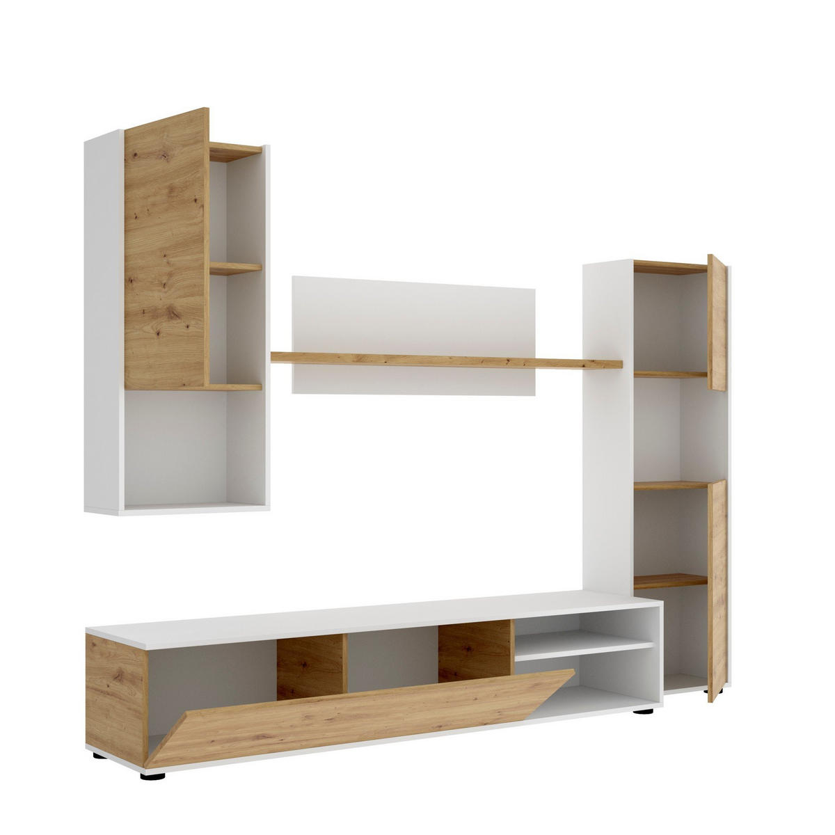 WOHNWAND Holz-Effekt Geknotete Eiche, Weiß 41x220h180 - Braun, Holzwerkstoff (220/180/41cm) - DMORA