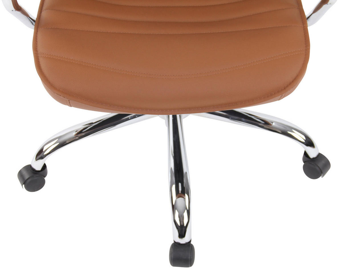 CHEFSESSEL Echtleder Hellbraun - Chromfarben/Hellbraun, Leder/Metall (59/117/57cm) - CLP
