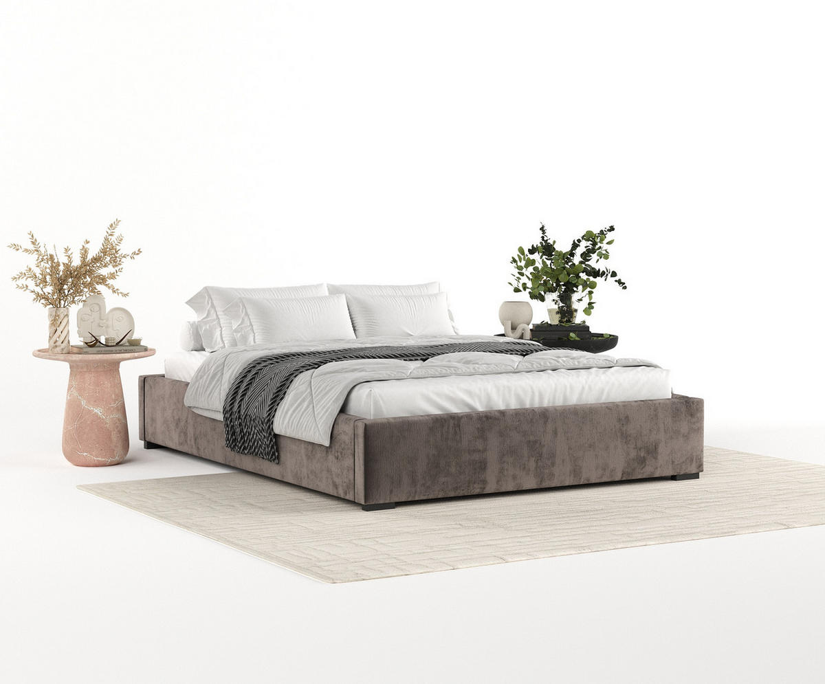 POLSTERBETT Maple Braun 140/200 cm im Chenille-Stoff - Schwarz/Naturfarben, Holz/Holzwerkstoff (140/200cm) - Maison de Reve