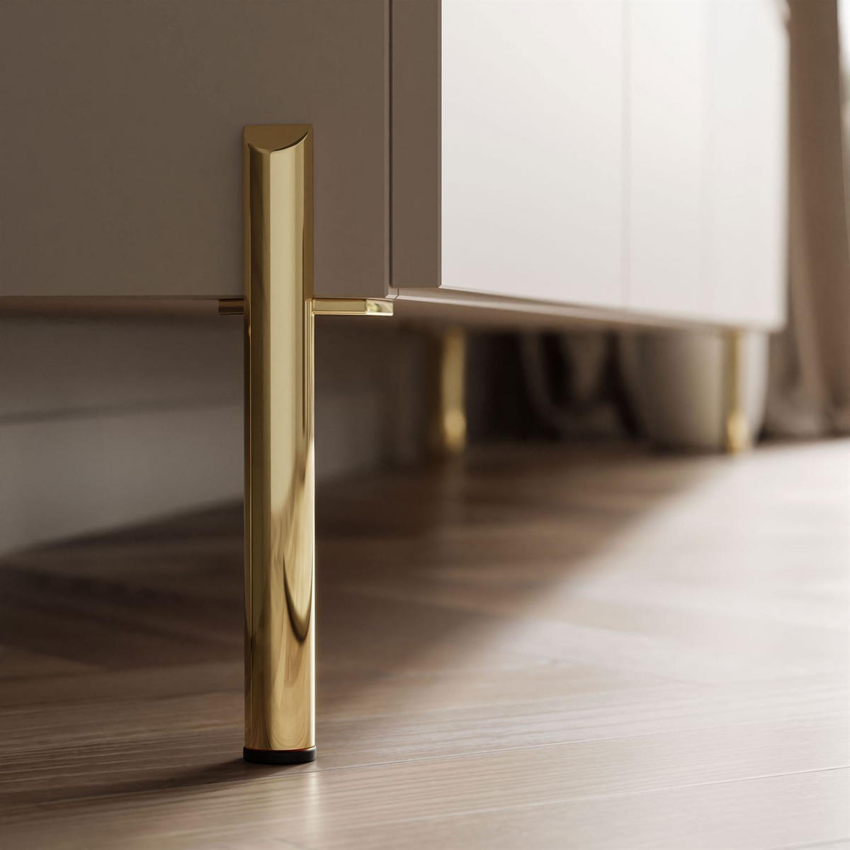 TV-LOWBOARD CELINE KASCHMIR 200 cm auf geraden goldenen Chrom-Beinen - Kaschmir/Goldfarben, Holzwerkstoff/Metall (200/49/40cm) - Lookway