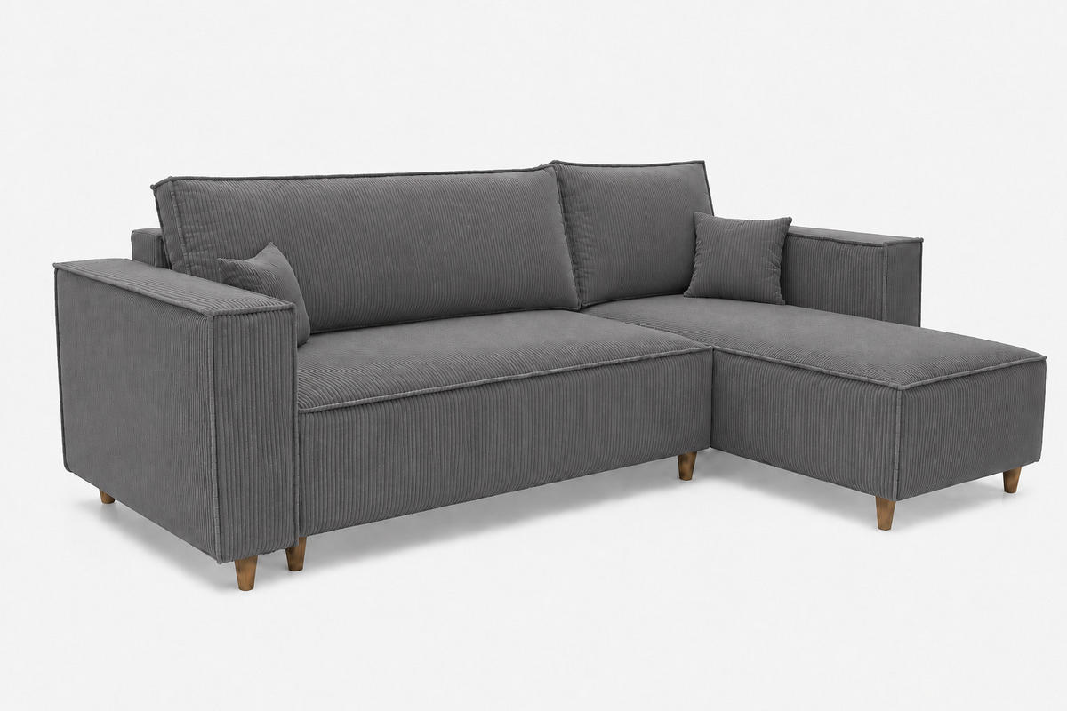 ECKSOFA mit Schlaffunktion und Bettkasten Rio, Ecksofa Cordstoff Grau, Ottomane Universal, 249x142 cm - Grau, Textil (249/142cm) - Marpur