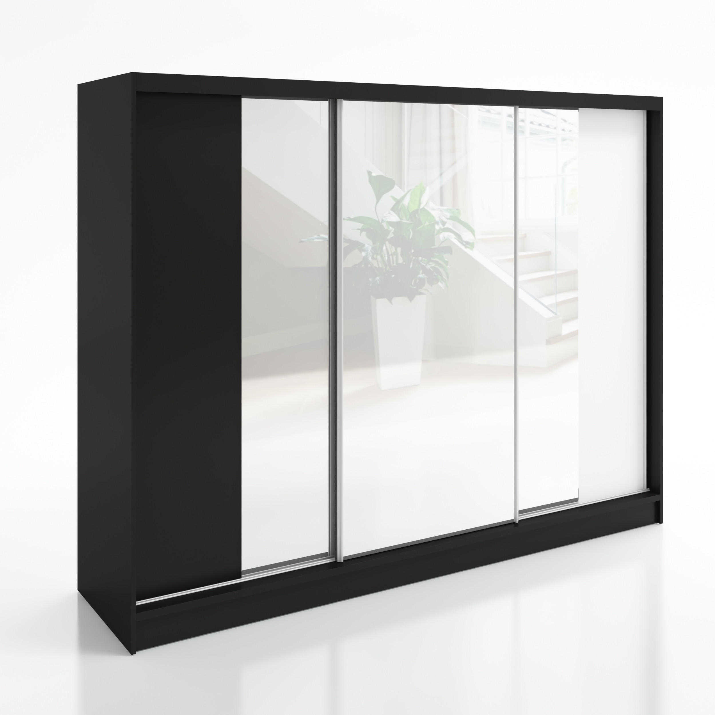 A&J MöbelLand Schwebetürenschrank Schwarz, Schwarz, Weiß 200x215x60 cm
