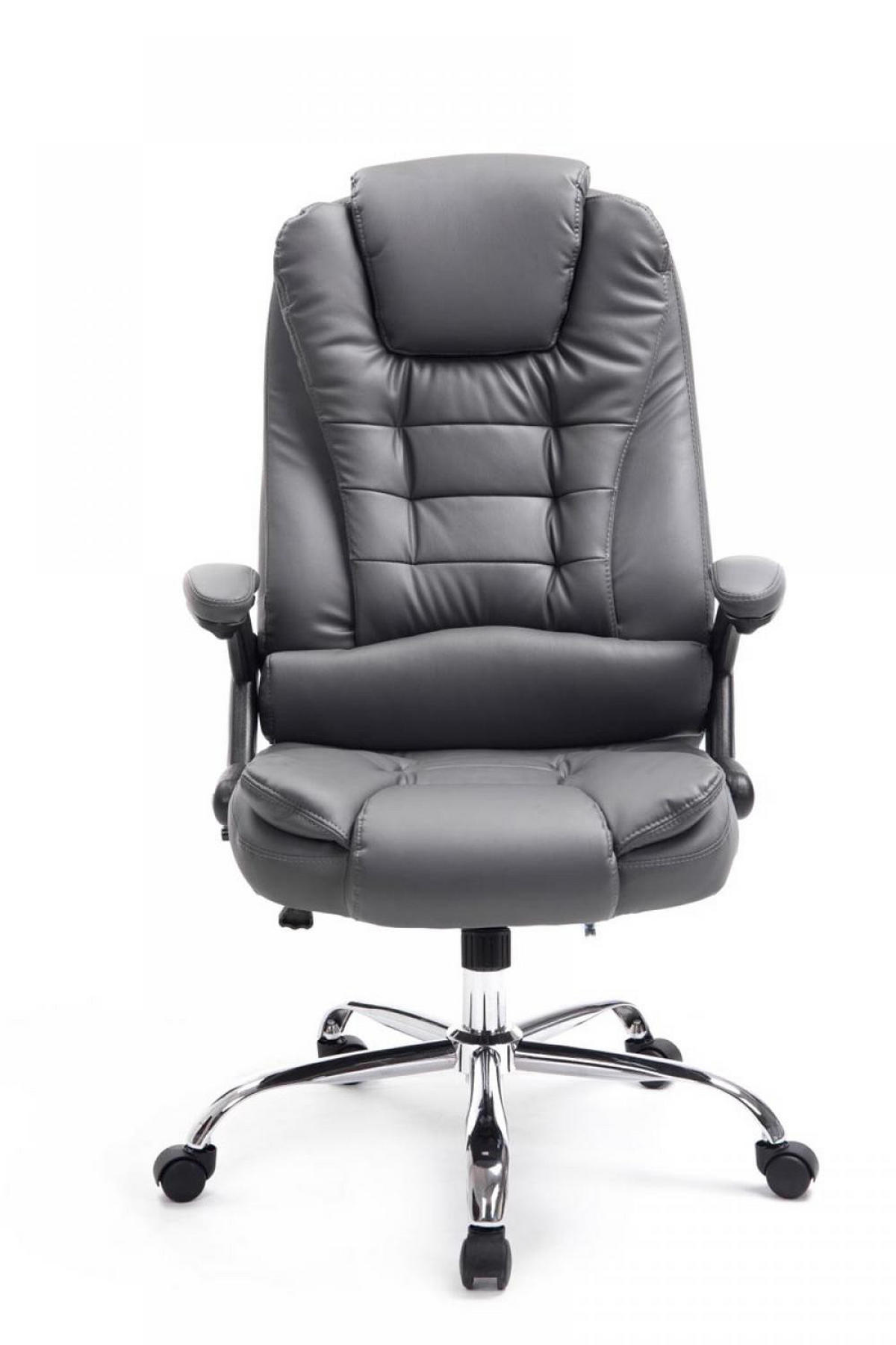 CHEFSESSEL Lederlook grau - Chromfarben/Grau, Textil/Metall (69.5/113/78cm) - CLP