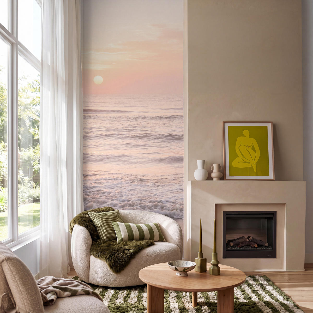 TAPETE - Sonne - Strand - Rosa - 100x260 cm - Hellrosa, Papier (100/260cm) - OnlyWow
