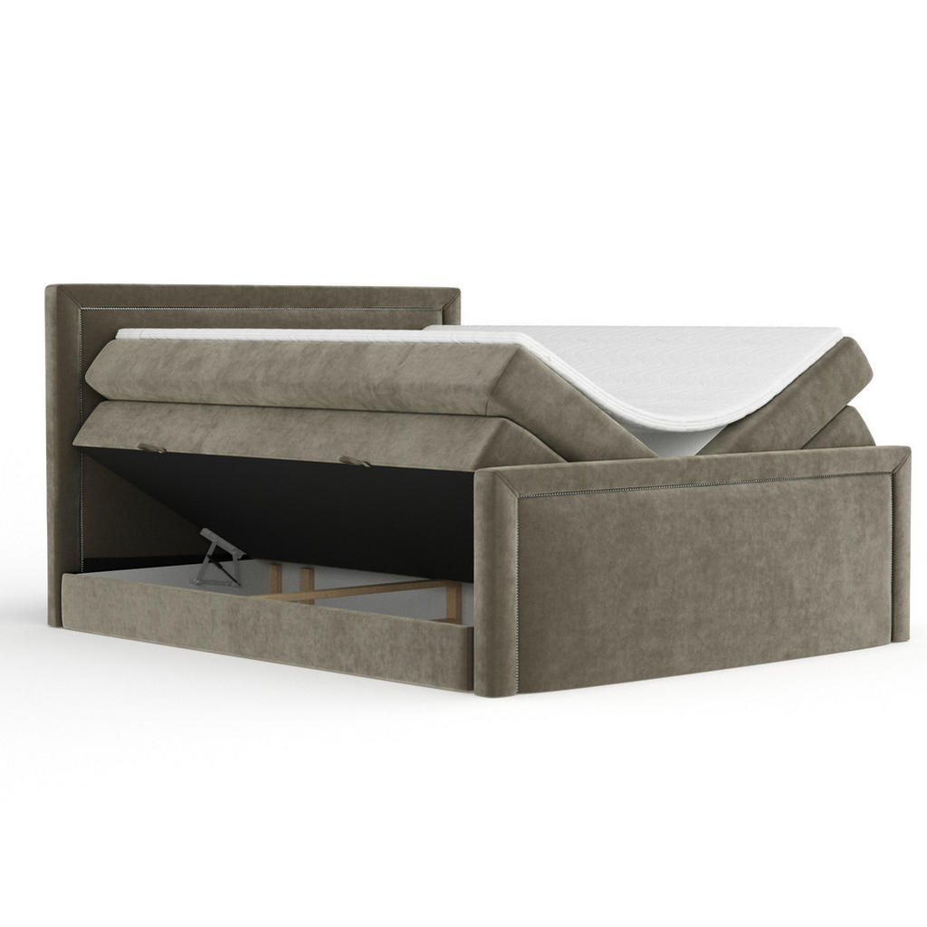 Thumbnail - Maison de Reve Boxspringbett, Taupe, Textil, Buche, Kiefer, H3 + H4, 7-Zonen, Höhe ca. 40 cm, 200x200 cm, Handmade in Eu...