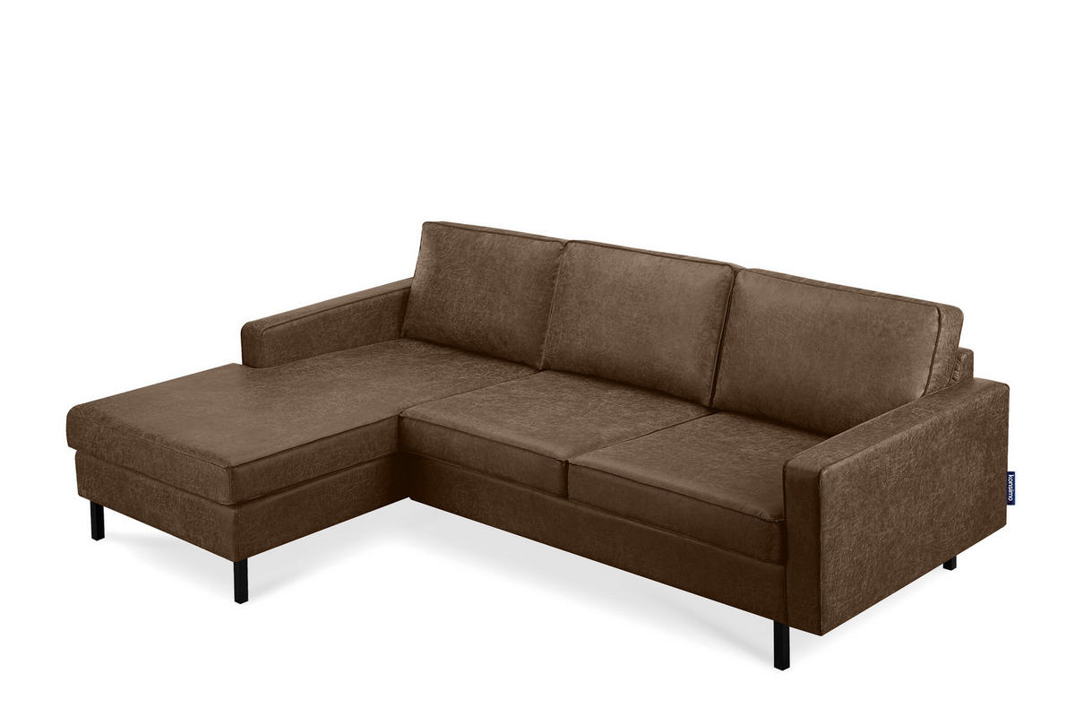 ECKSOFA-LINKS INVIA mit Armlehnen vintage, Lederoptik-Stoff, dunkelbraun - Dunkelbraun/Schwarz, Textil (234/160cm) - KONSIMO®