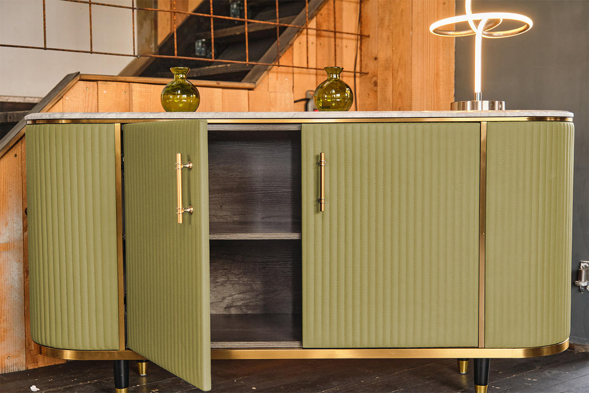SIDEBOARD MARIA Grün Kunstleder - Schwarz/Grün, Stein/Metall (150/76/40cm) - KAWOLA