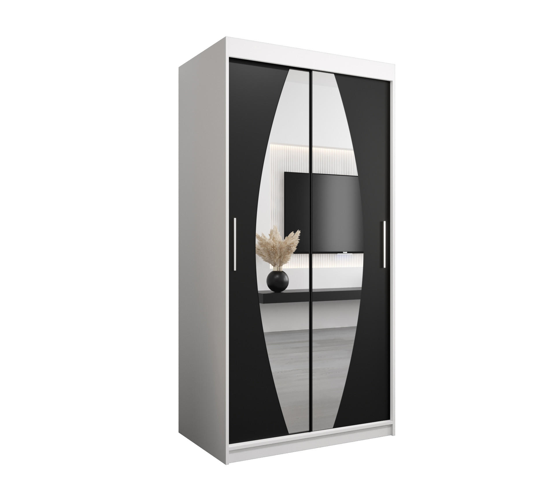 Abiks Möbel Schwebetürenschrank Weiß, Schwarz 100x200x62 cm