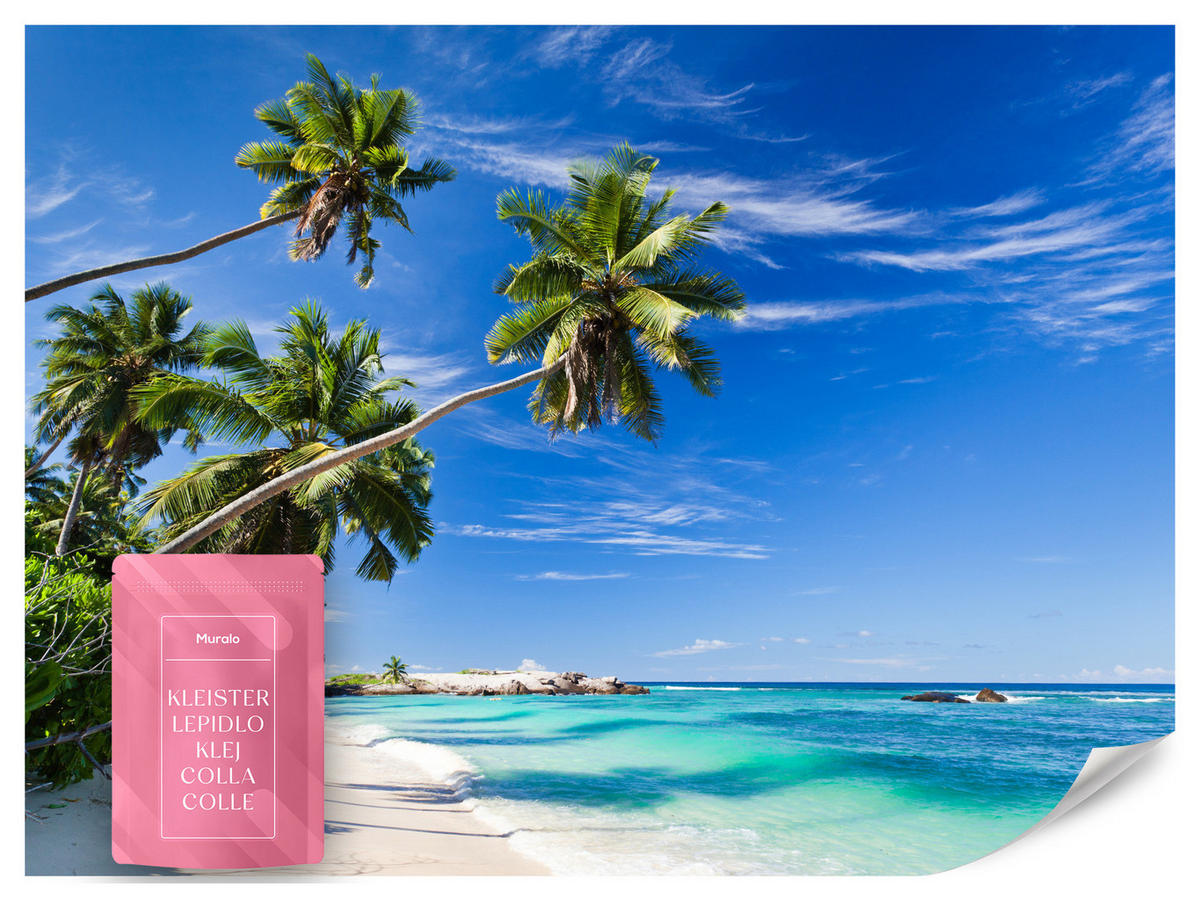 FOTOTAPETE Strand Ozean Palmen Landschaft 3D 450x315 - Türkis/Blau, Papier (450/315cm) - Muralo