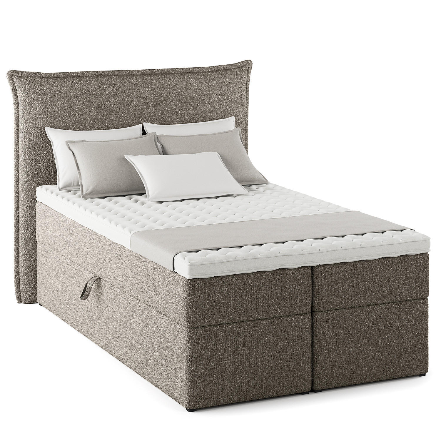 BOXBETT mit Stauraum - Bouclé - Grau, Holzwerkstoff/Textil (120/200cm) - home24