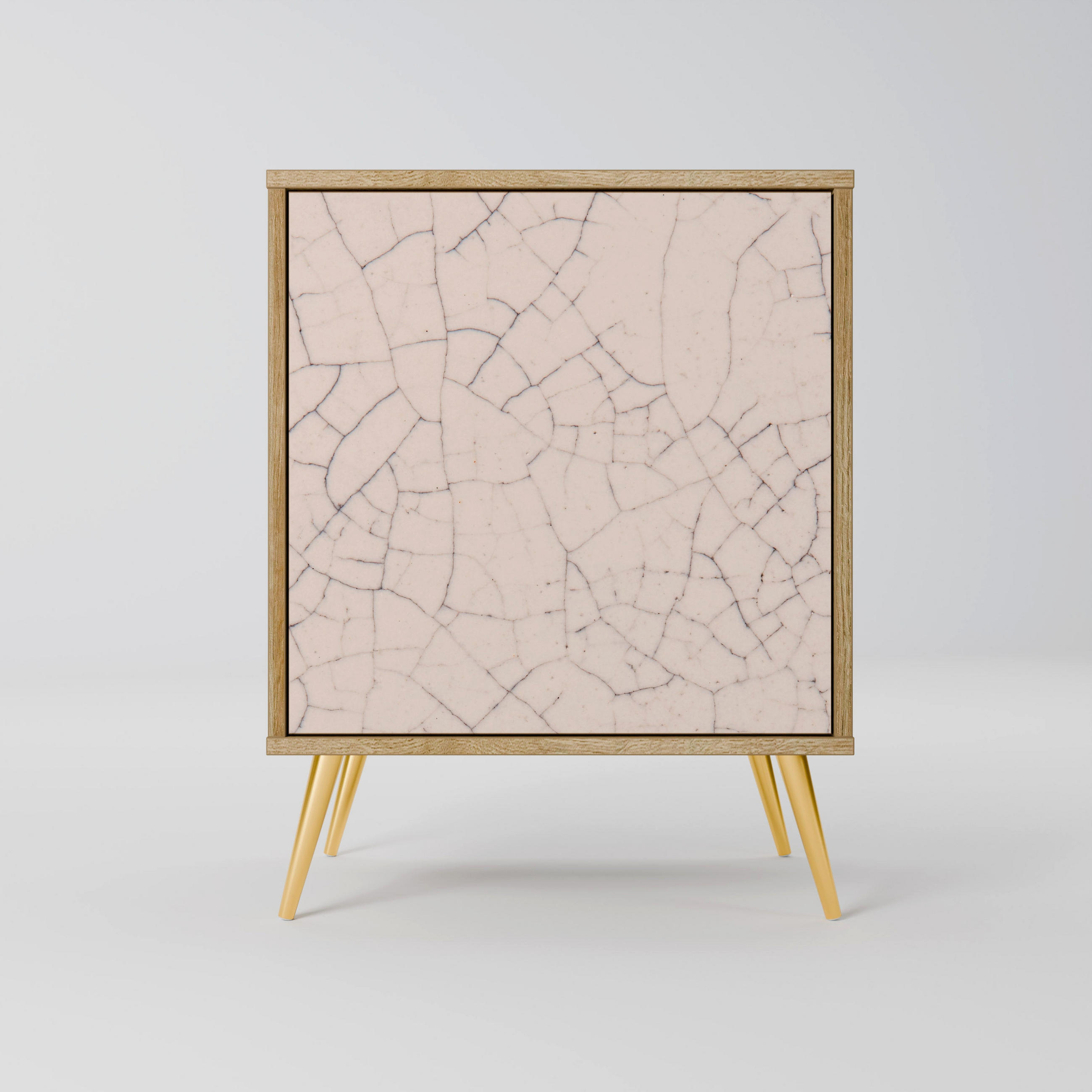 SIDEBOARD CERAMIC TEXTURE, Eichefarben, 57,5x42x75,5 cm, Goldfarbene Metallfüße - Eichefarben/Goldfarben, Holzwerkstoff/Metall (57.5/75.5/42cm) - SpaceRebels