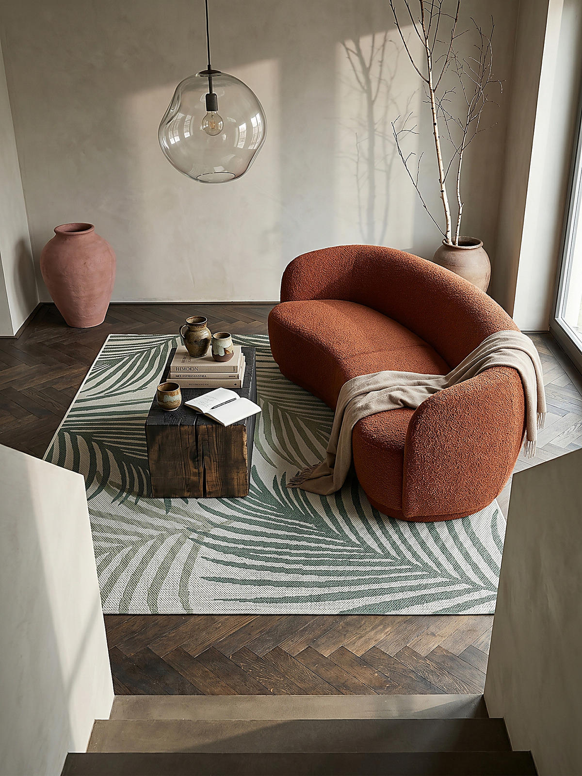 FLACHWEBTEPPICH Palmblätter BORNO Polypropylen Grün 140 x 200 cm - Grün, Textil (140/200cm) - KADIMA DESIGN