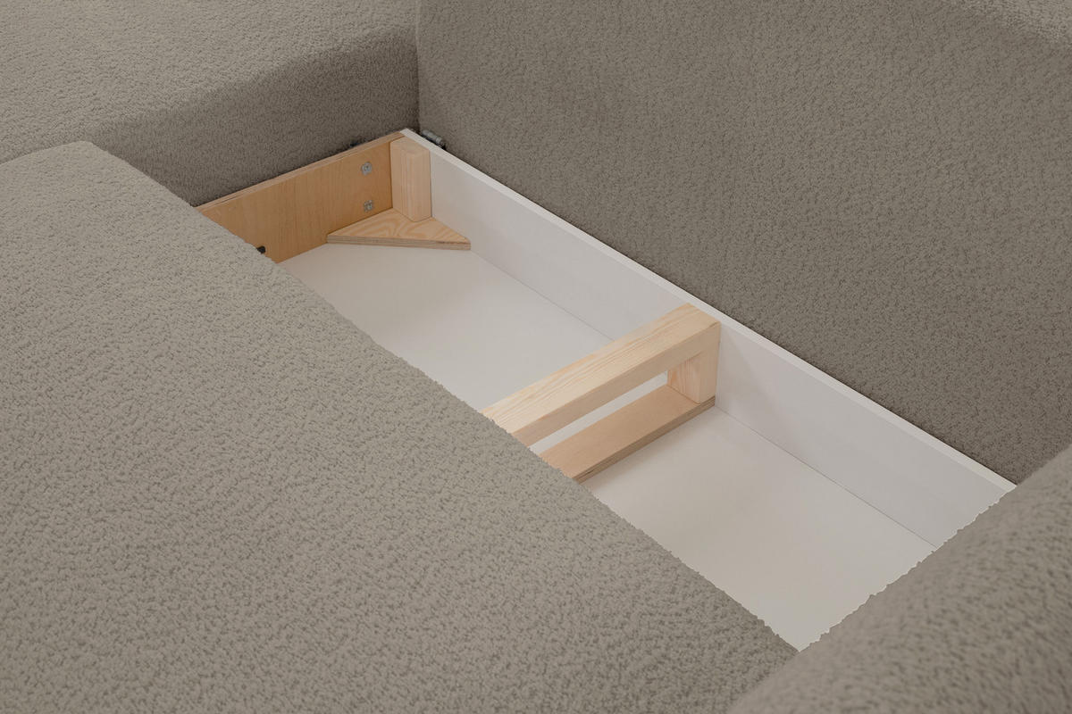 ECKSOFA UNO Braun Plüsch-Stoff mit Schlaffunktion - Braun, Holz (257/171cm) - MASSENO