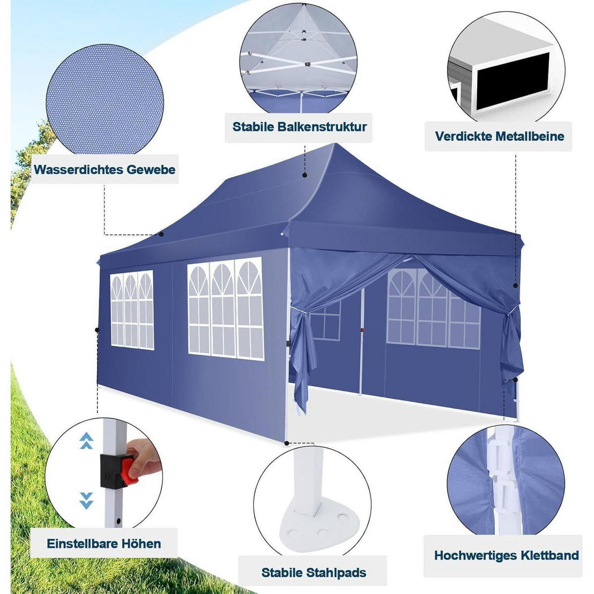 FALTPAVILLON 3x6m Wasserdicht Dunkelblau - Blau, Textil (300/300/600cm)