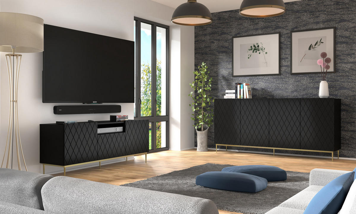 TV LOWBOARD Schwarz, Gold 145/60/40 - Goldfarben/Schwarz, Holzwerkstoff (145/60/40cm) - RAUMHIRSCH FURNITURE