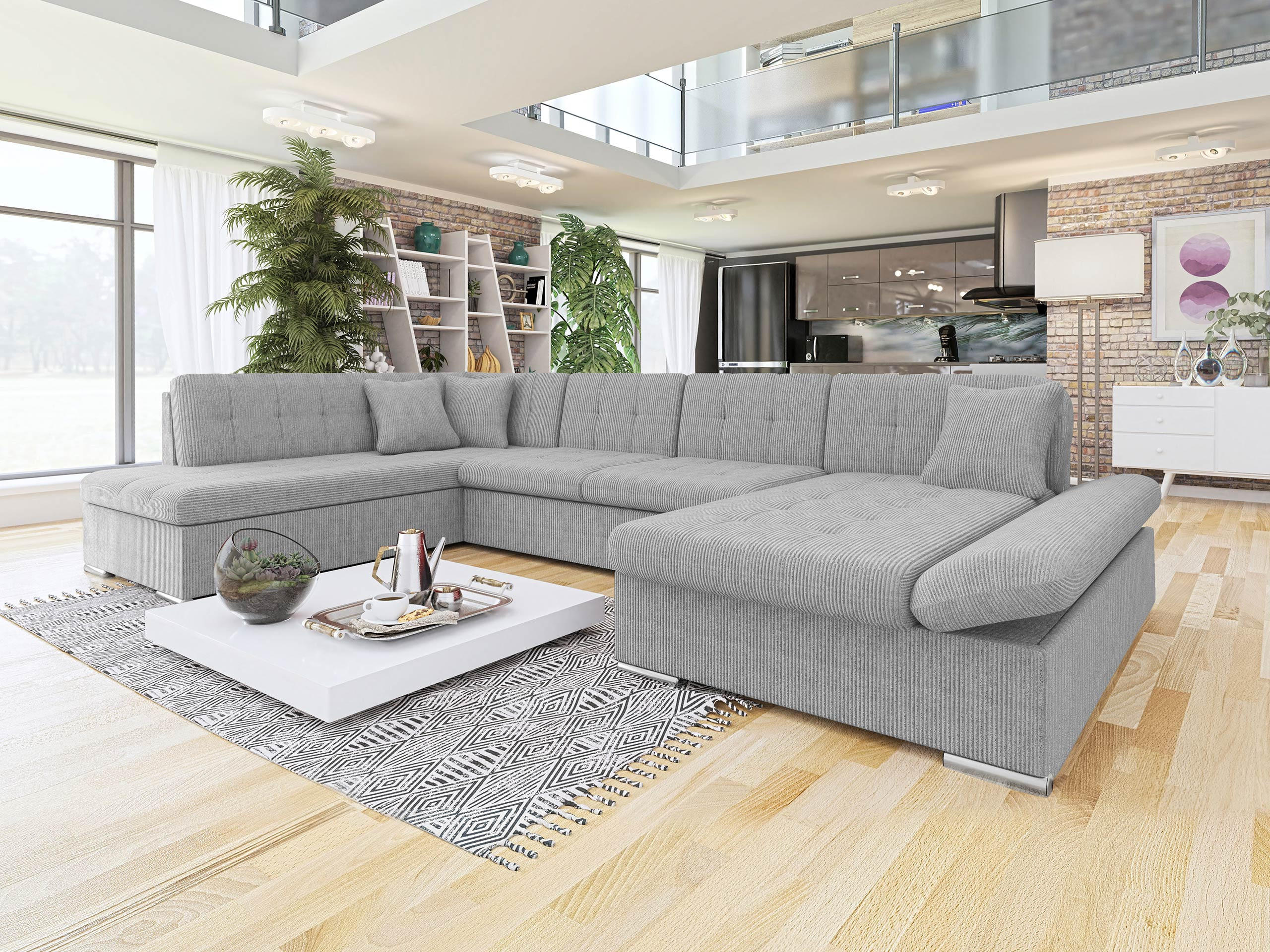 ECKSOFA Bergen Cord, Seite: Rechts - Silberfarben/Hellgrau, Holz/Textil (345/76/205cm) - MIRJAN24