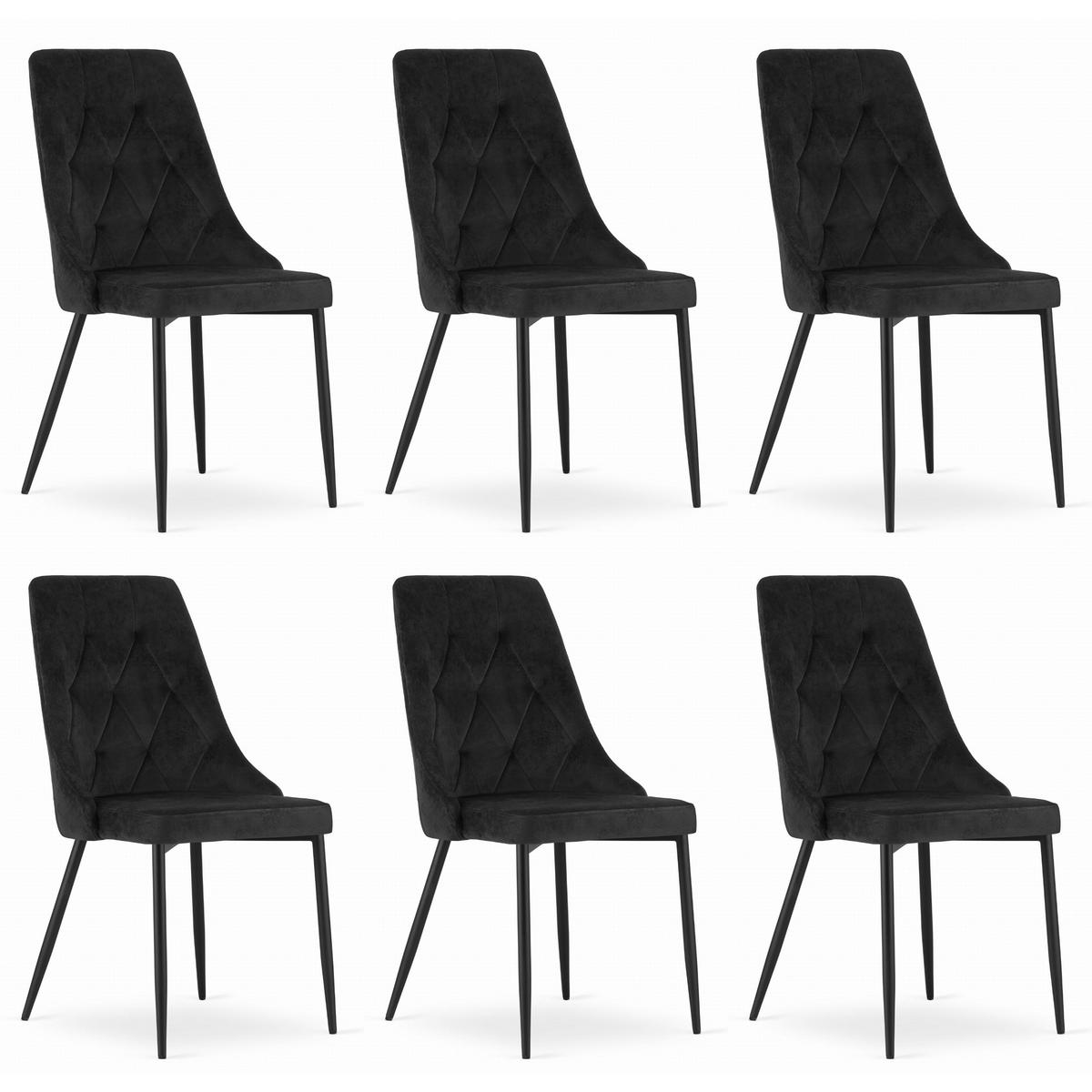 STUHL BRISIGHELLA 6-er Set, Schwarz, mit Samtstoff gepolstert - Schwarz, Textil/Metall (49/94/61cm) - Komodee
