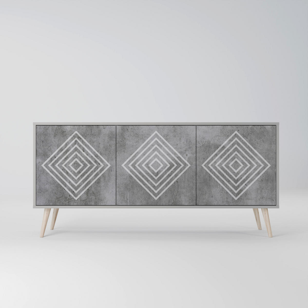 SIDEBOARD POLYGONAL ARTISTRY, Eicheneffekt, 164,5x42x77,5 cm, 3 Türen - Eichefarben/Buchefarben, Holzwerkstoff/Buchenholz (164.5/77.5/42cm) - SpaceRebels