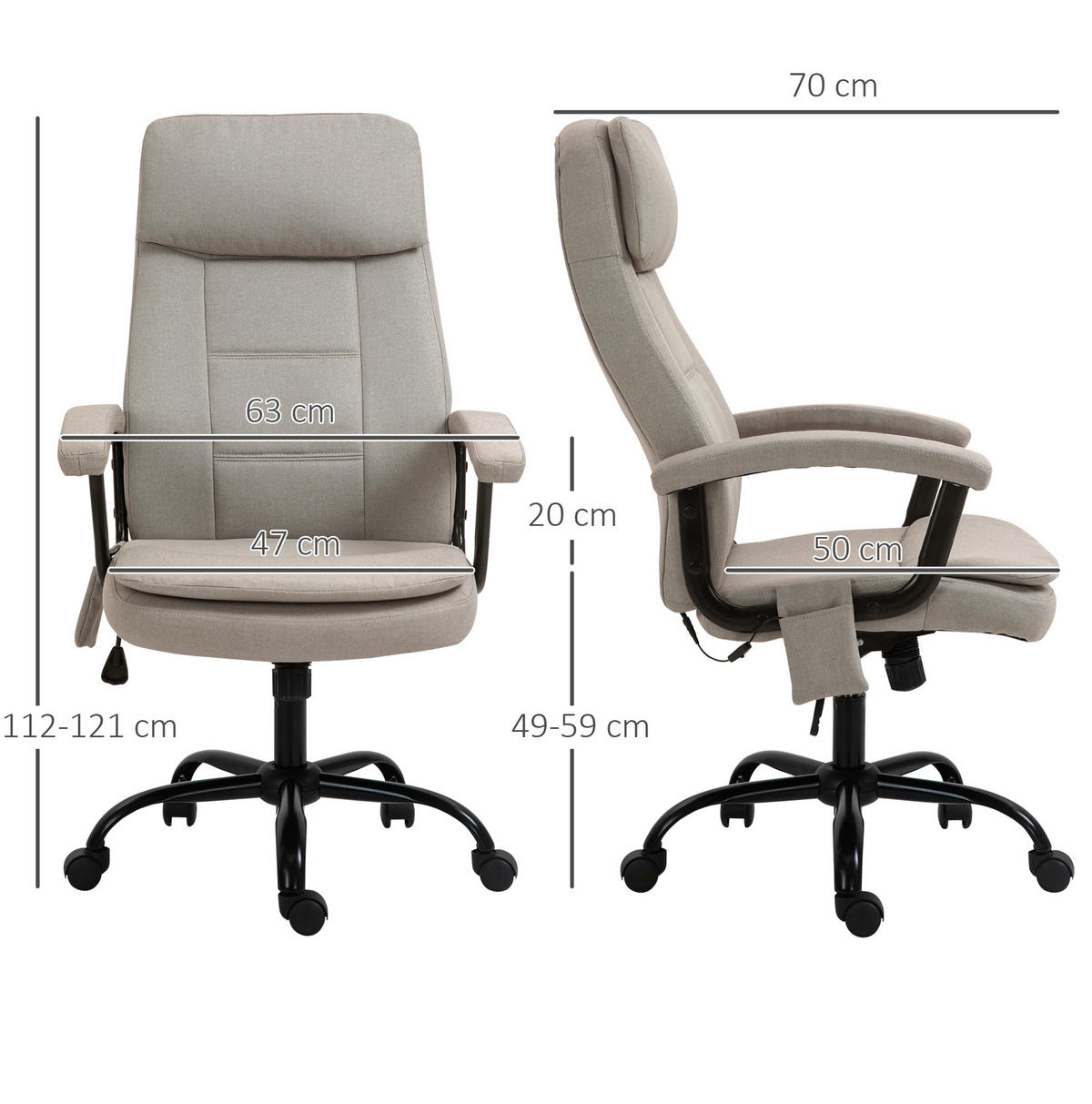 DREHSTUHL 70/63/112-121 cm beige aus Polyester mit Vibrationsmassage - Beige, Kunststoff (70/121/63cm) - OKWISH