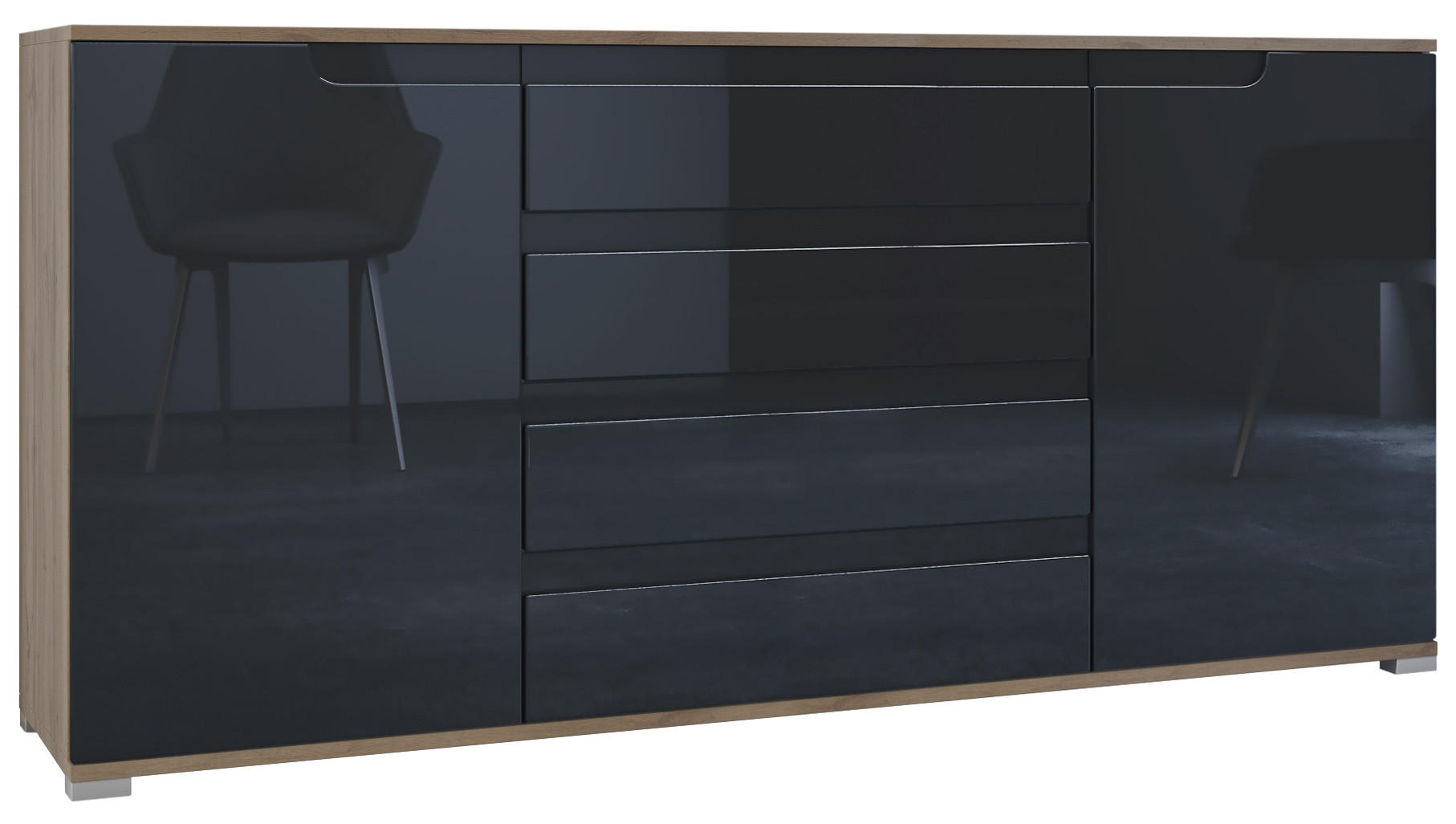 Vladon Sideboard Schwarz Hochglanz 166.5x75.5x35 cm