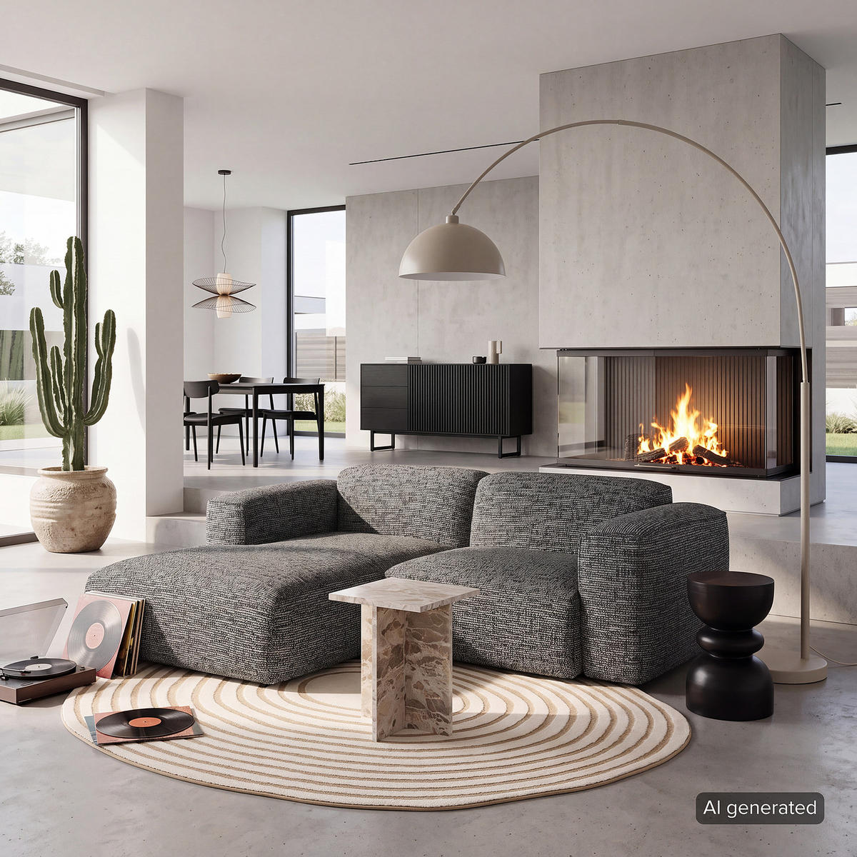 ECKSOFA mit XL-Longchair - Schwarz/Grau, Kunststoff/Textil (260/171cm) - home24
