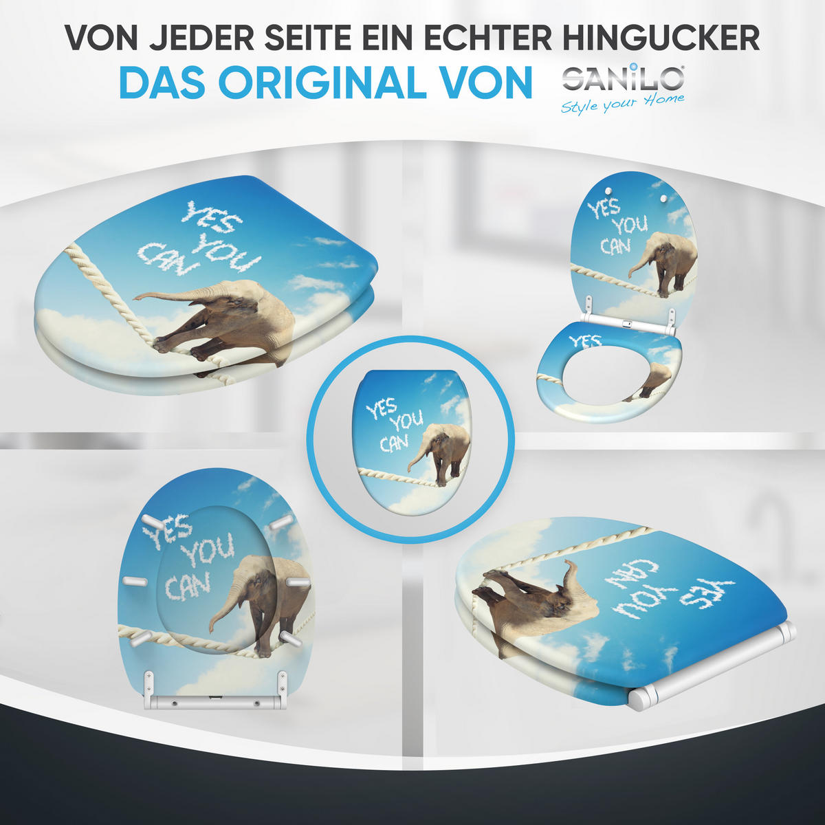 WC-SITZ mit Absenkautomatik & Top Fix Yes you can - Blau, Holzwerkstoff (37.7/5.5/48cm) - Sanilo