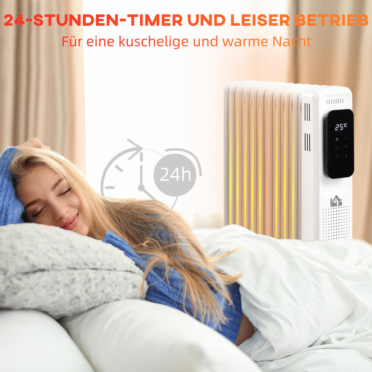 HEIZKÖRPER, 2000W, 3 Heizstufen, 24-Stunden-Timing, Weiß, Stahl - Weiß, Metall (24/63/42.5cm) - HOMCOM