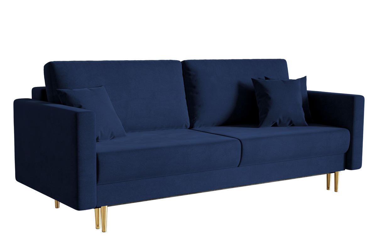 SCHLAFSOFA Valico Marineblau hydrophober Samt - Goldfarben/Dunkelblau, Textil/Metall (230/90/97cm) - Selsey