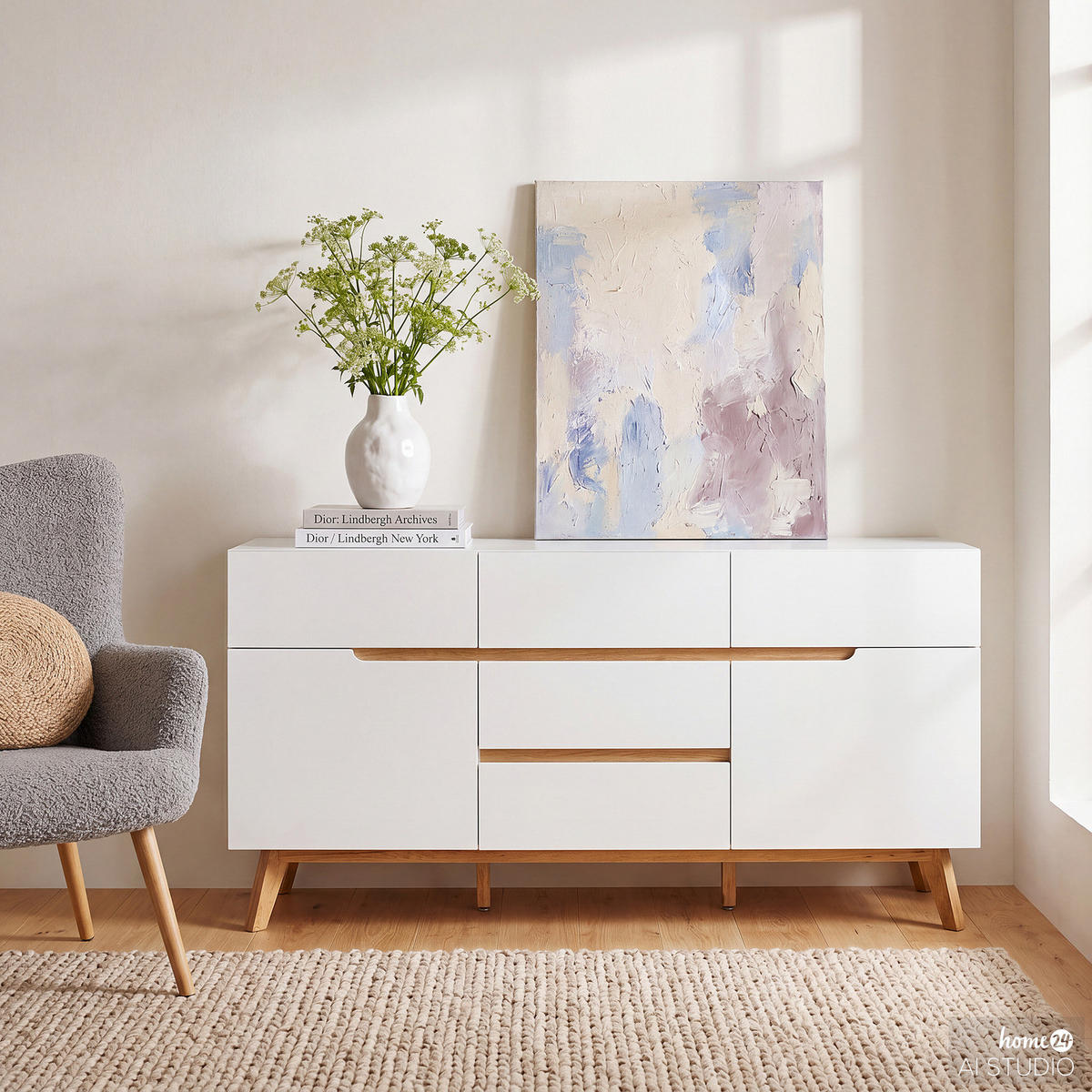 SIDEBOARD - Eiche teilmassiv - Weiß, Holz/Holzwerkstoff (145/76/40cm) - home24