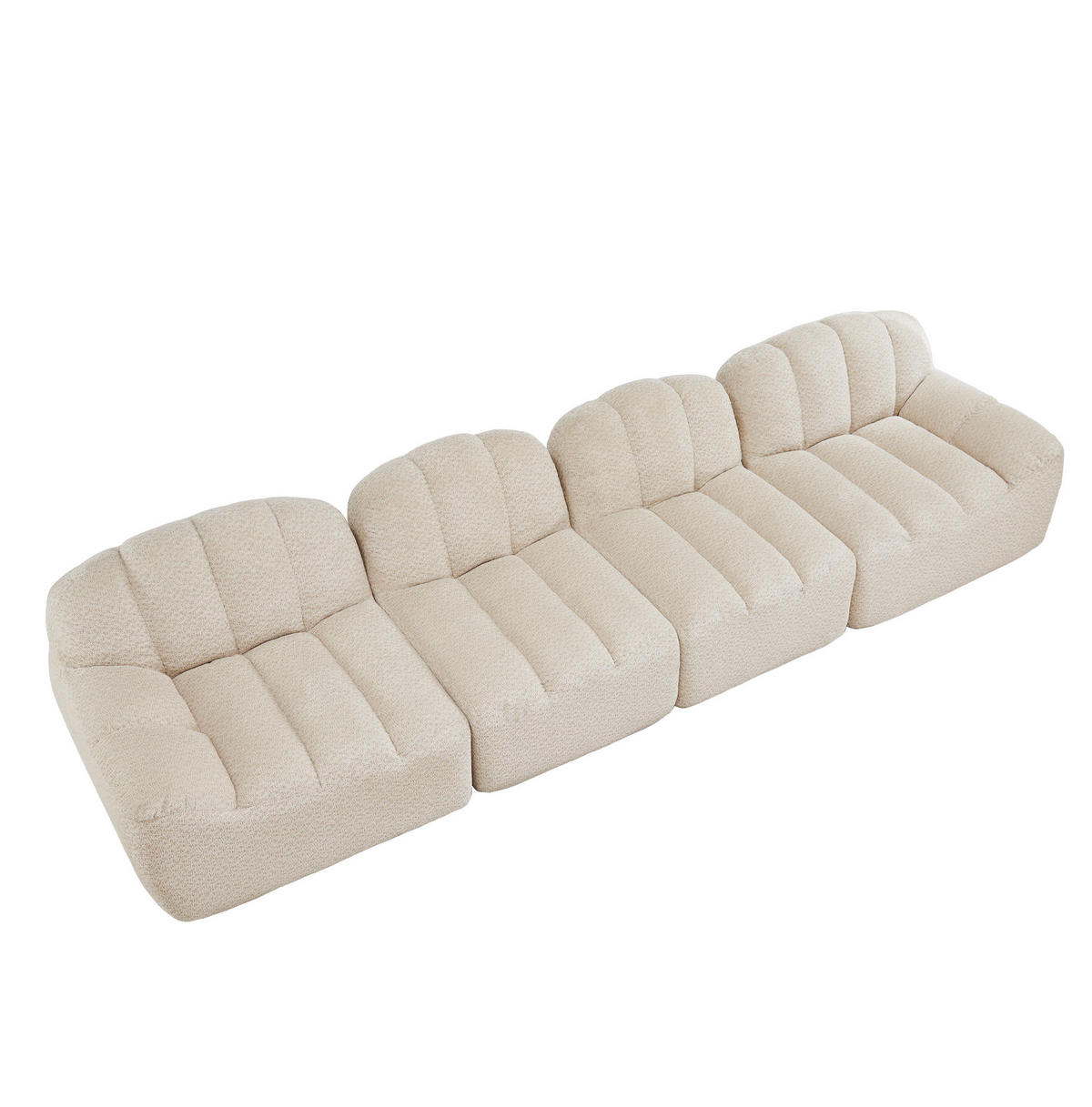 MODULARES 4-Sitzer-Sofa aus granuliertem Fleece mit ergonomischer Muschelform Beige-Weiß - Beige, Textil (104/79/366cm) - Modenvie