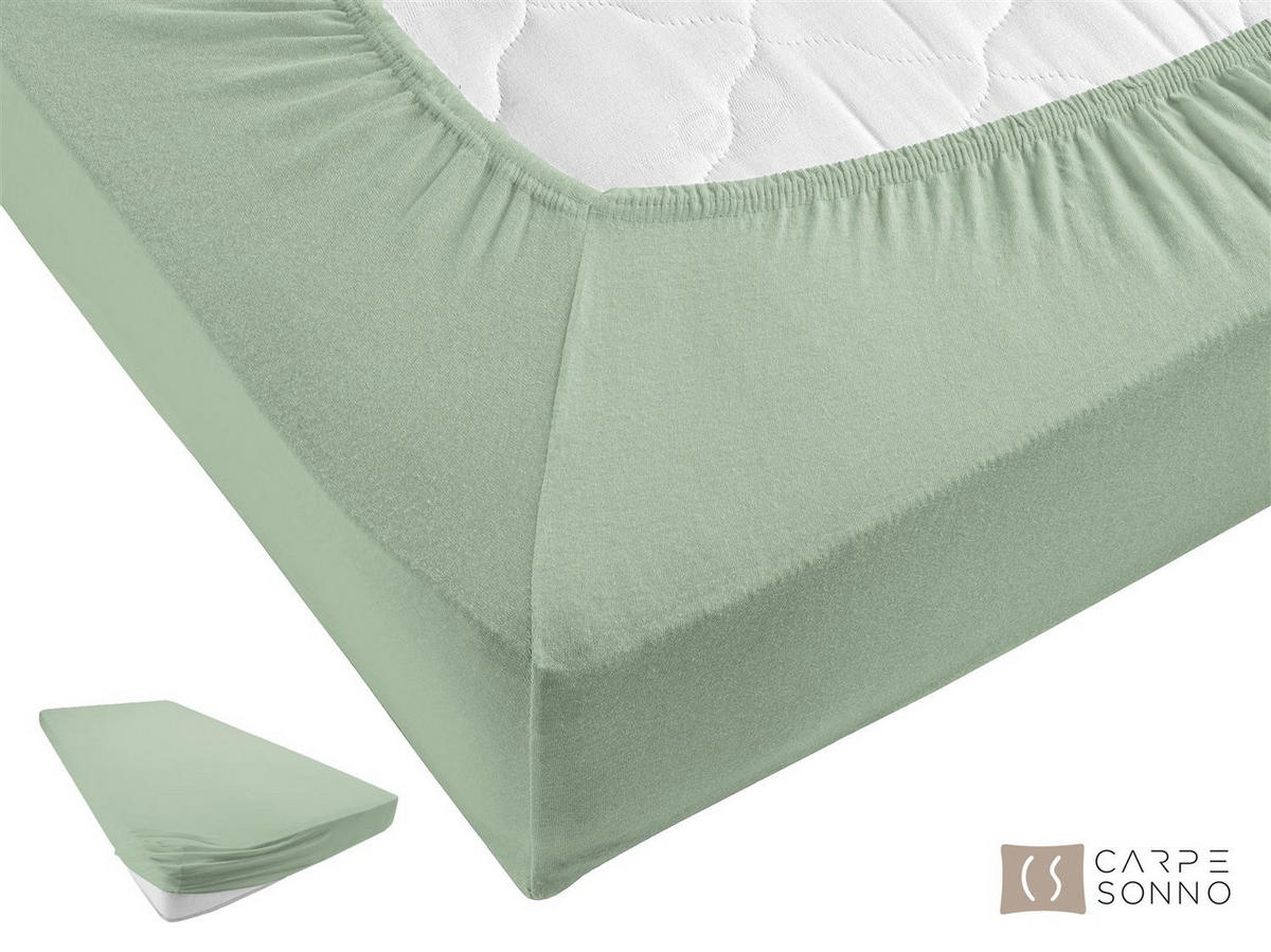 JERSEY-SPANNBETTLAKEN 160x200 cm aus 100% Baumwolle, Bettlaken Eukalyptus Uni - Salbeigrün, Textil (160/200cm) - Carpe Sonno